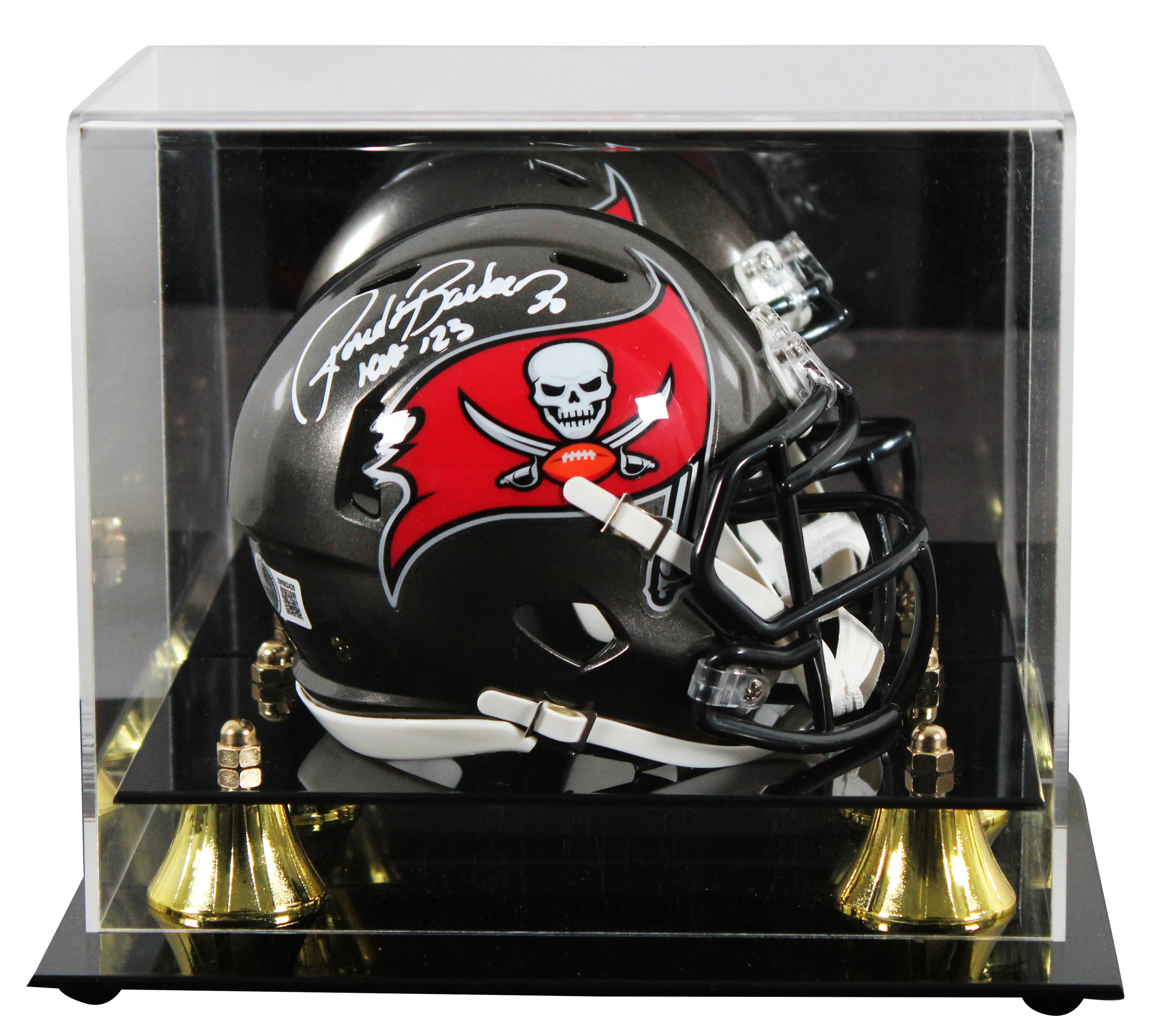 Buccaneers Ronde Barber "HOF 23" Signed Speed Mini Helmet W/ Case BAS Witness - Image 2