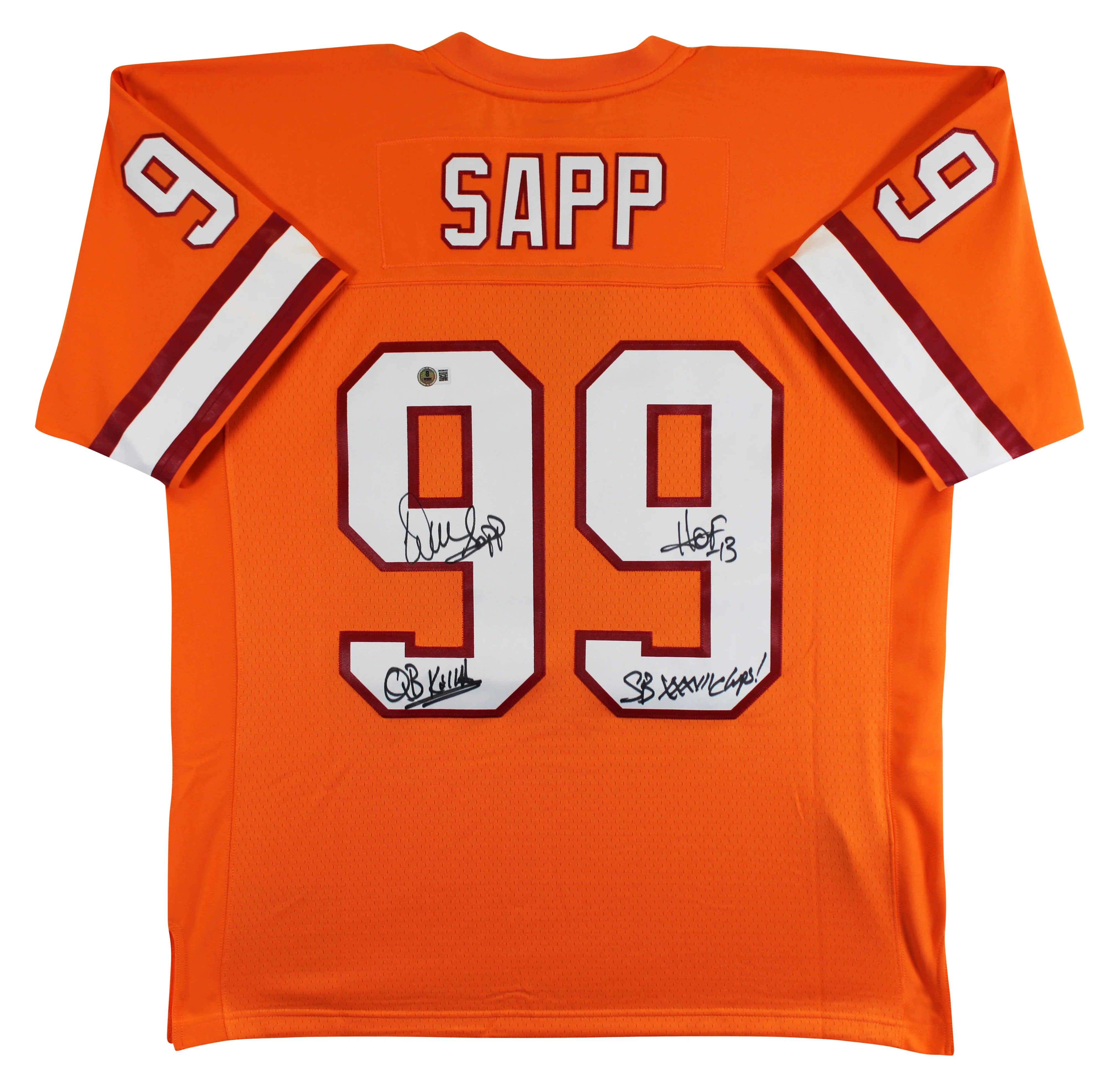 Buccaneers Warren Sapp "3x Insc" Signed Orange M&N TB Jersey BAS Witnessed - Image 3