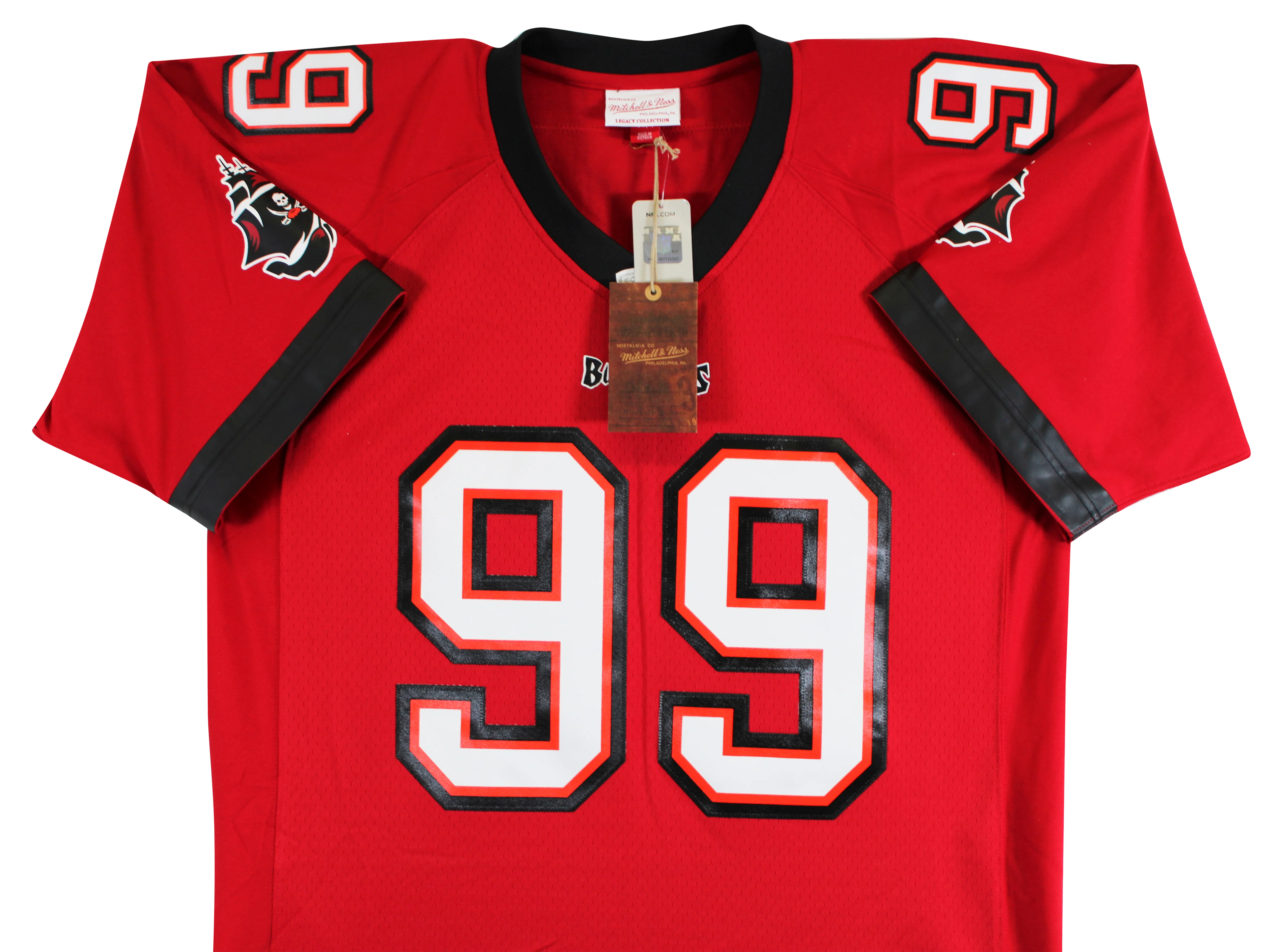 Buccaneers Warren Sapp "3x Insc" Signed Red Mitchell & Ness Jersey BAS Witnessed - Image 6