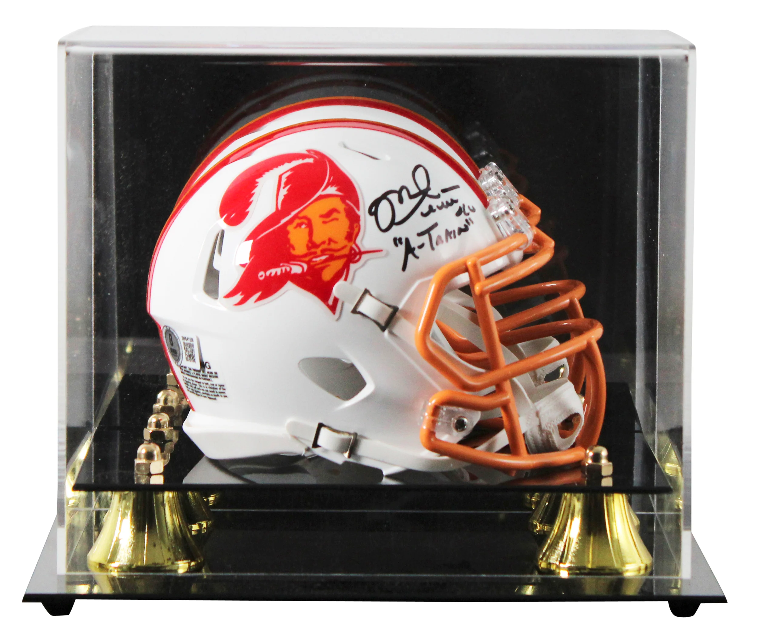 Bucs Mike Alstott "A-Train" Signed 1976-96 TB Speed Mini Helmet W/ Case BAS Wit - Image 2