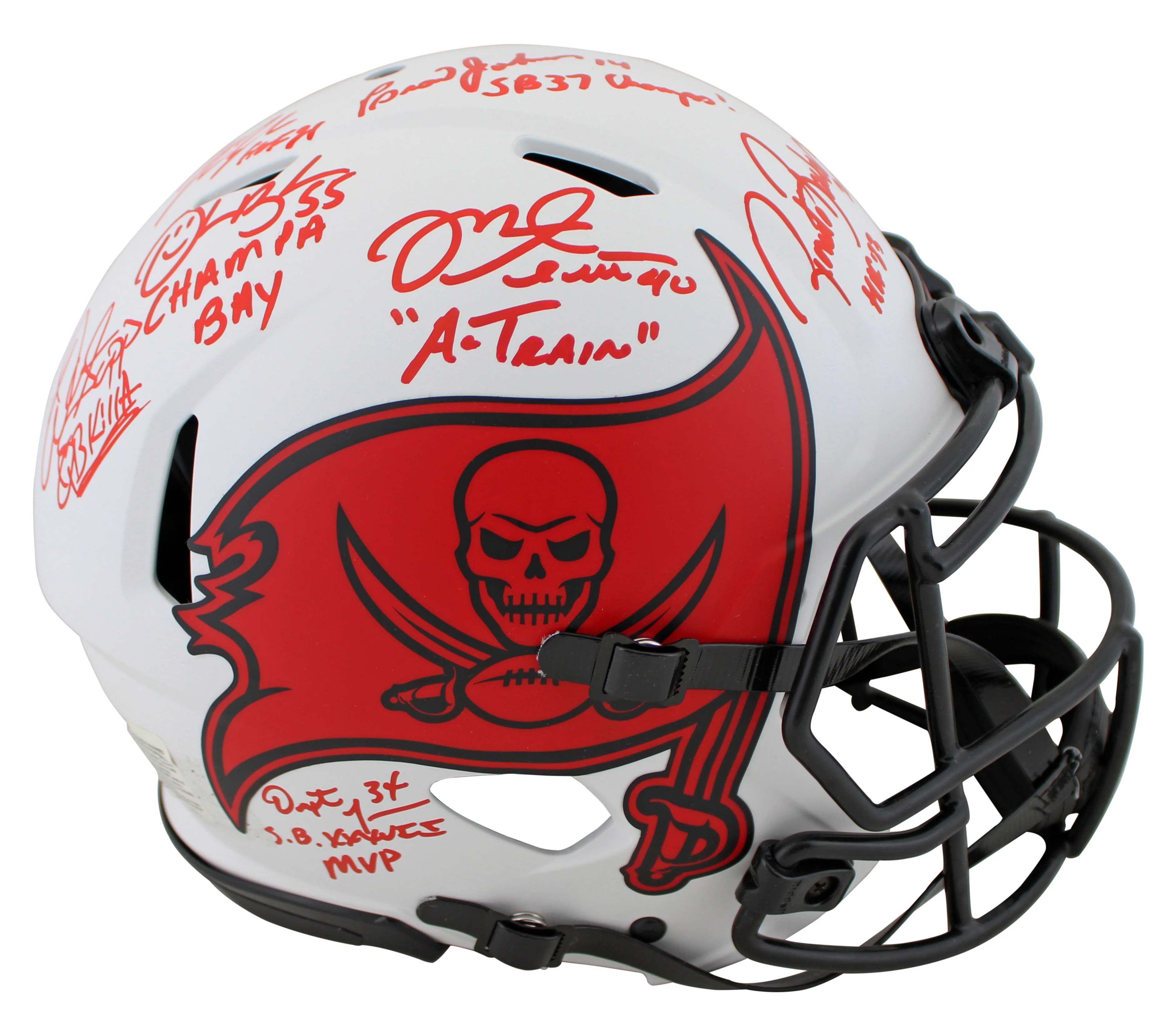 Bucs SB 37 Lynch, Sapp, +5 Signed Lunar F/S Speed Proline Helmet w/ Case BAS Wit - Image 4