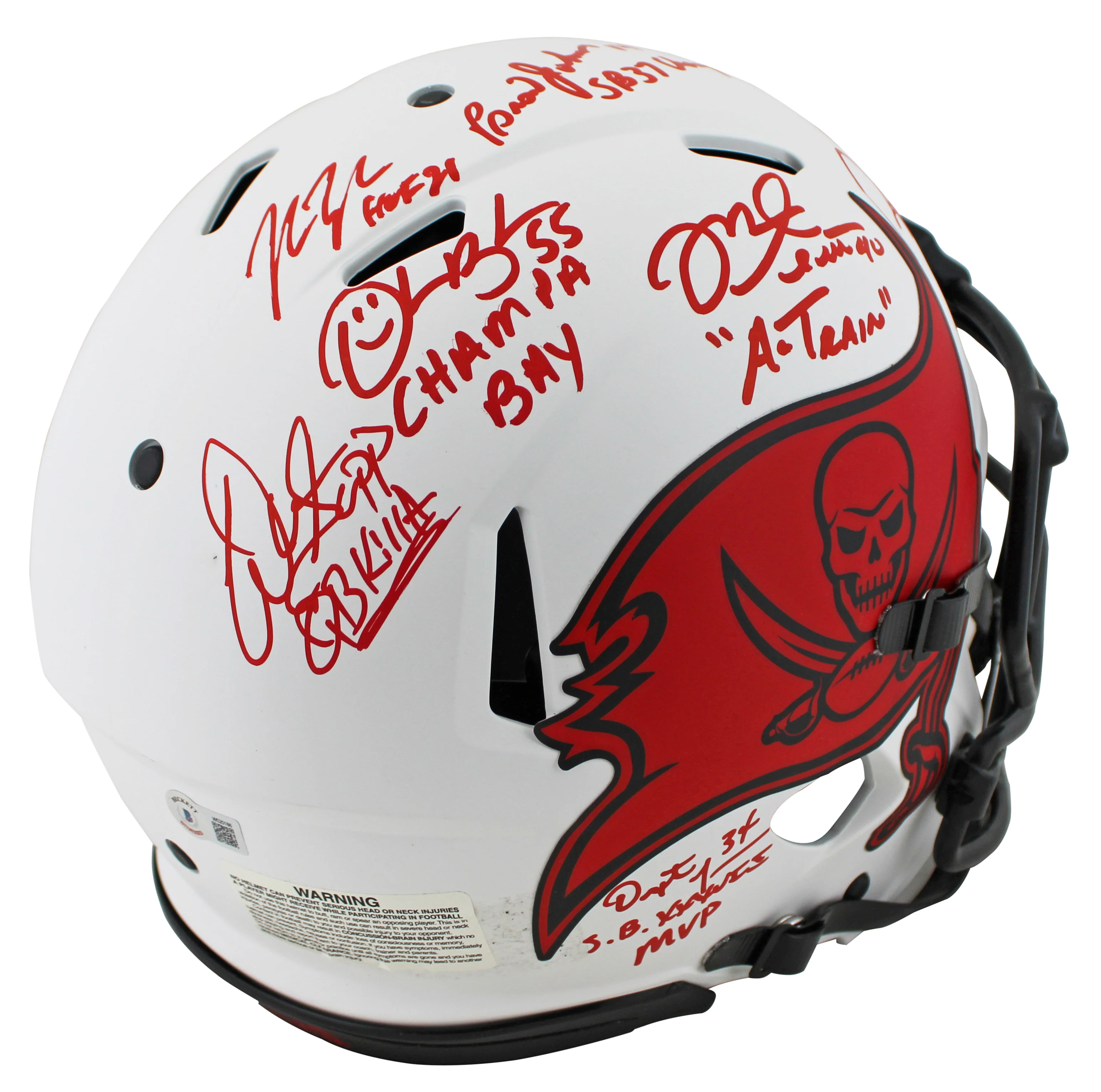 Bucs SB 37 Lynch, Sapp, +5 Signed Lunar F/S Speed Proline Helmet w/ Case BAS Wit - Image 5