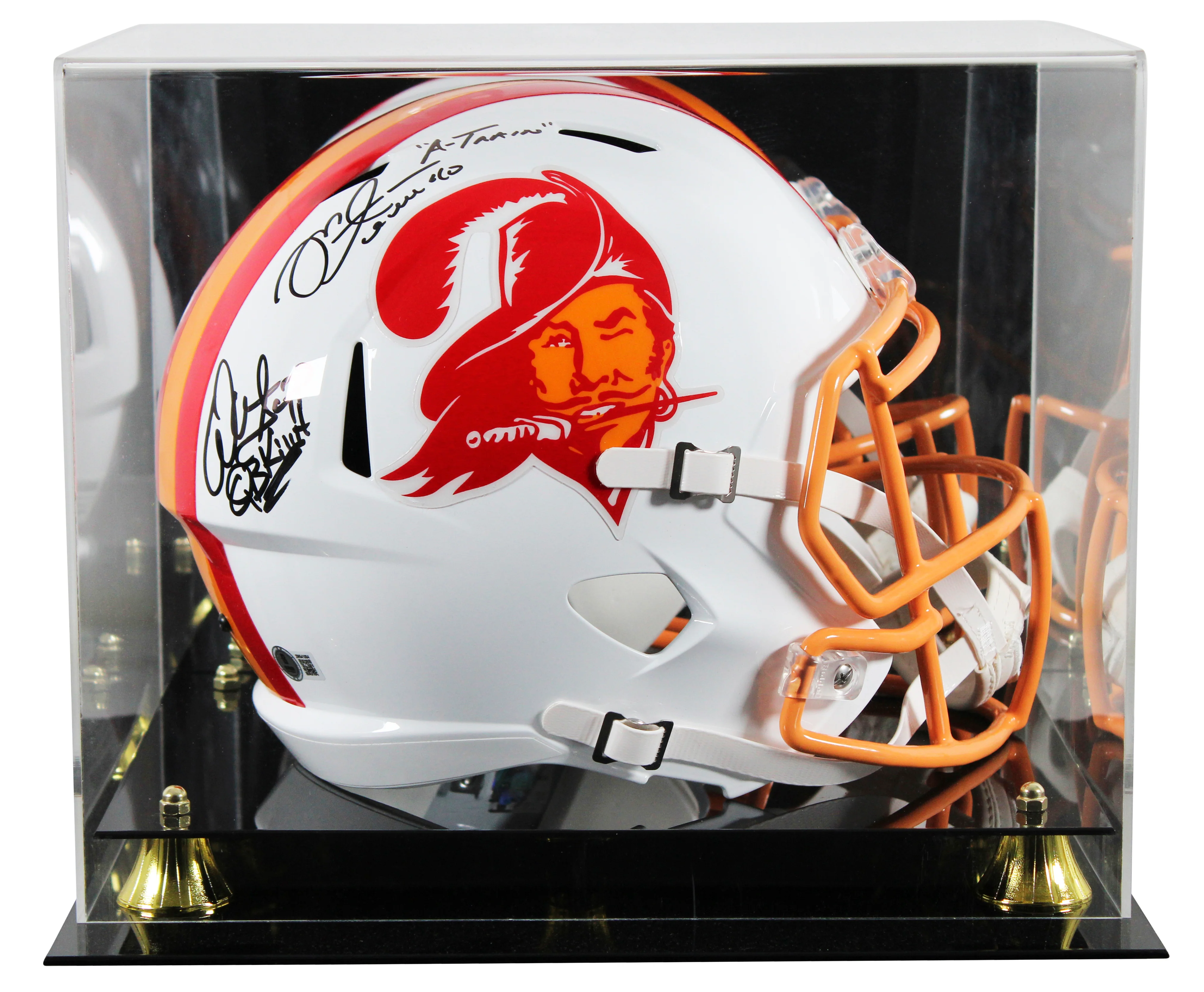 Bucs Warren Sapp & Mike Alstott Signed 76-96 TB F/S Speed Rep Helmet W/ Case BAS - Image 2