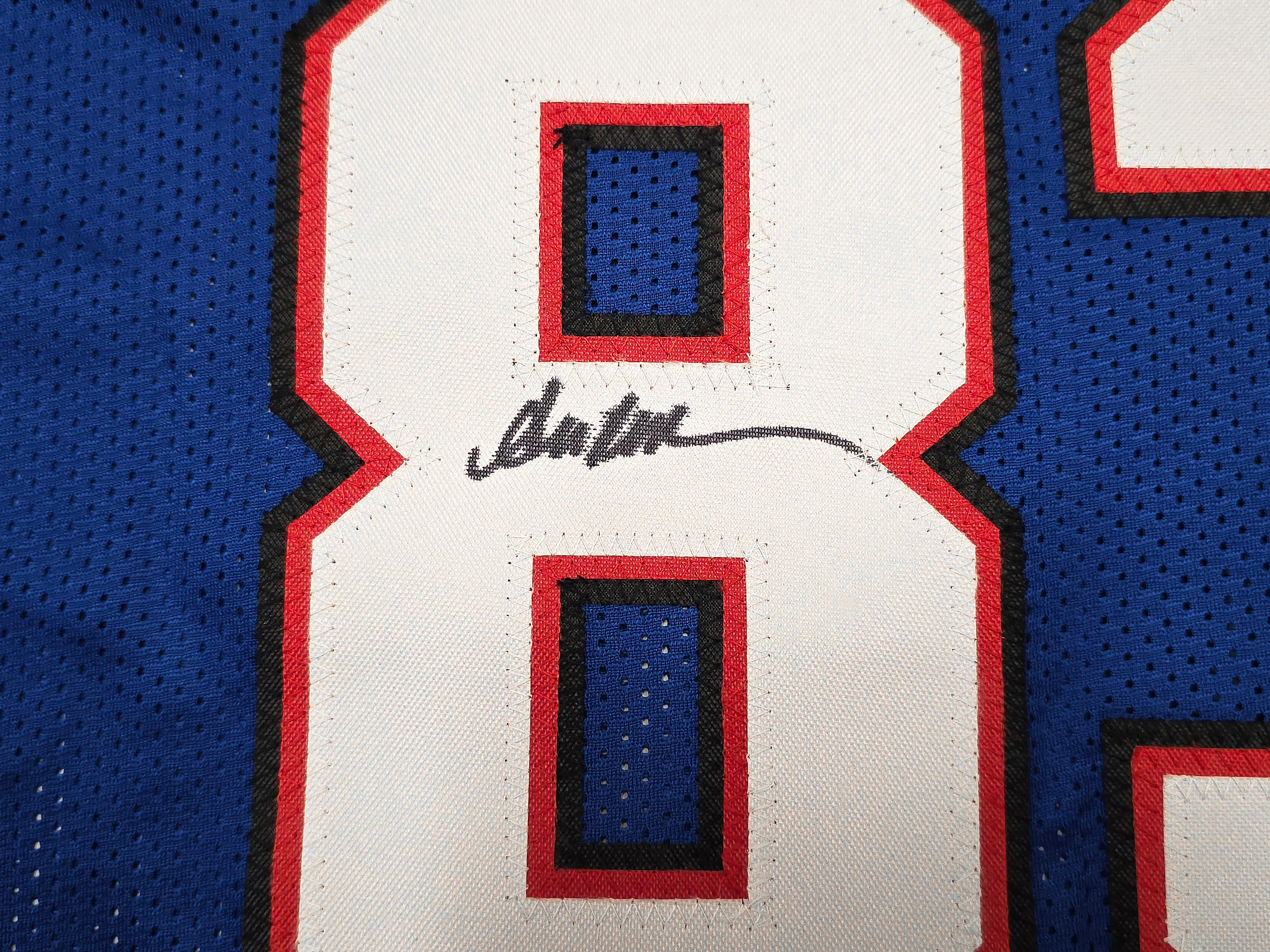 Buffalo Bills Jim Kelly, Thurman Thomas & Andre Reed Autographed Blue Jersey Beckett BAS Witness Stock #261518 - Image 5