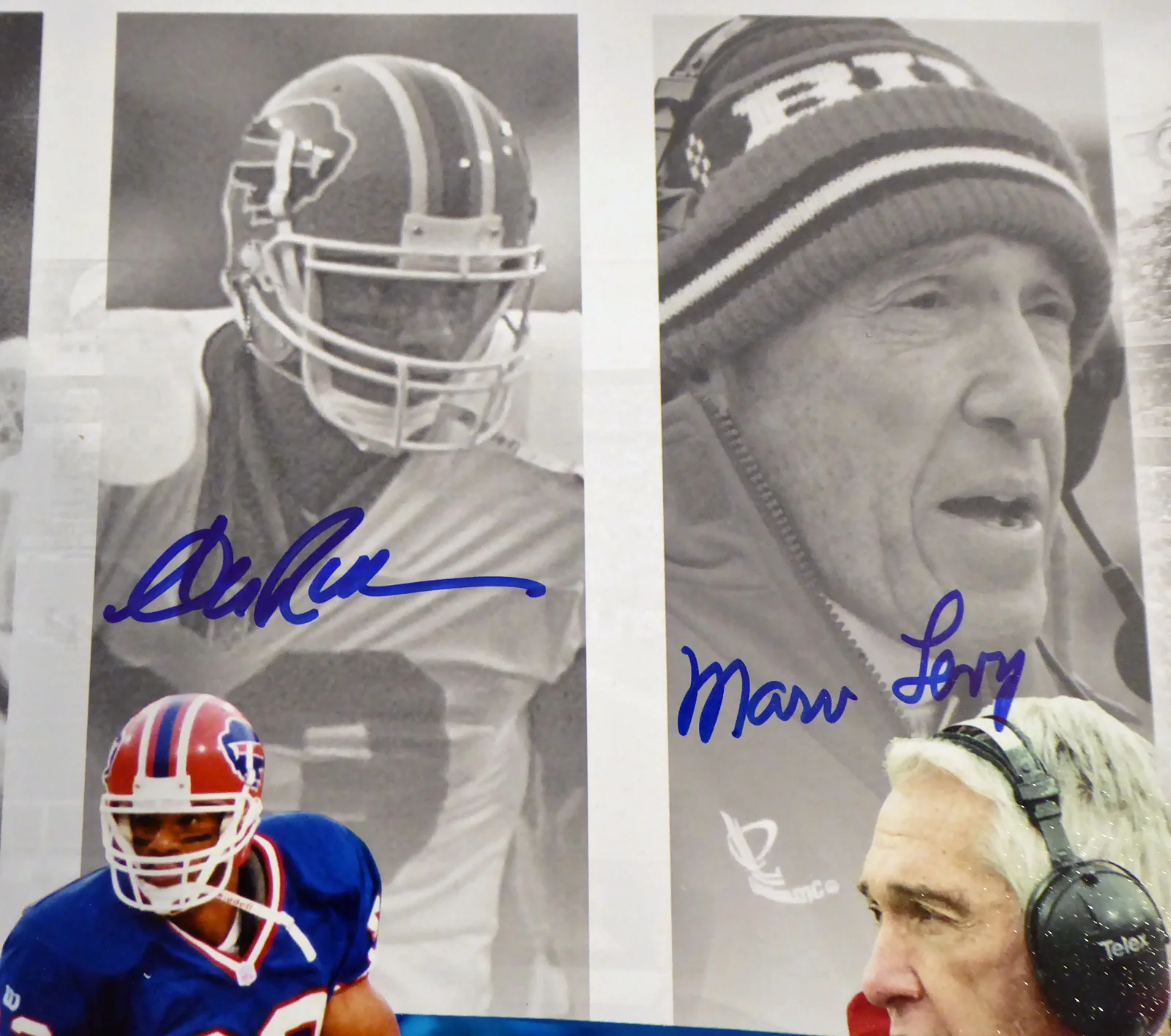 Buffalo Bills Team Greats Autographed 16x20 Photo With 4 Signatures Including Jim Kelly, Thurman Thomas, Andre Reed & Marv Levy Beckett BAS Stock #191970 - Image 3