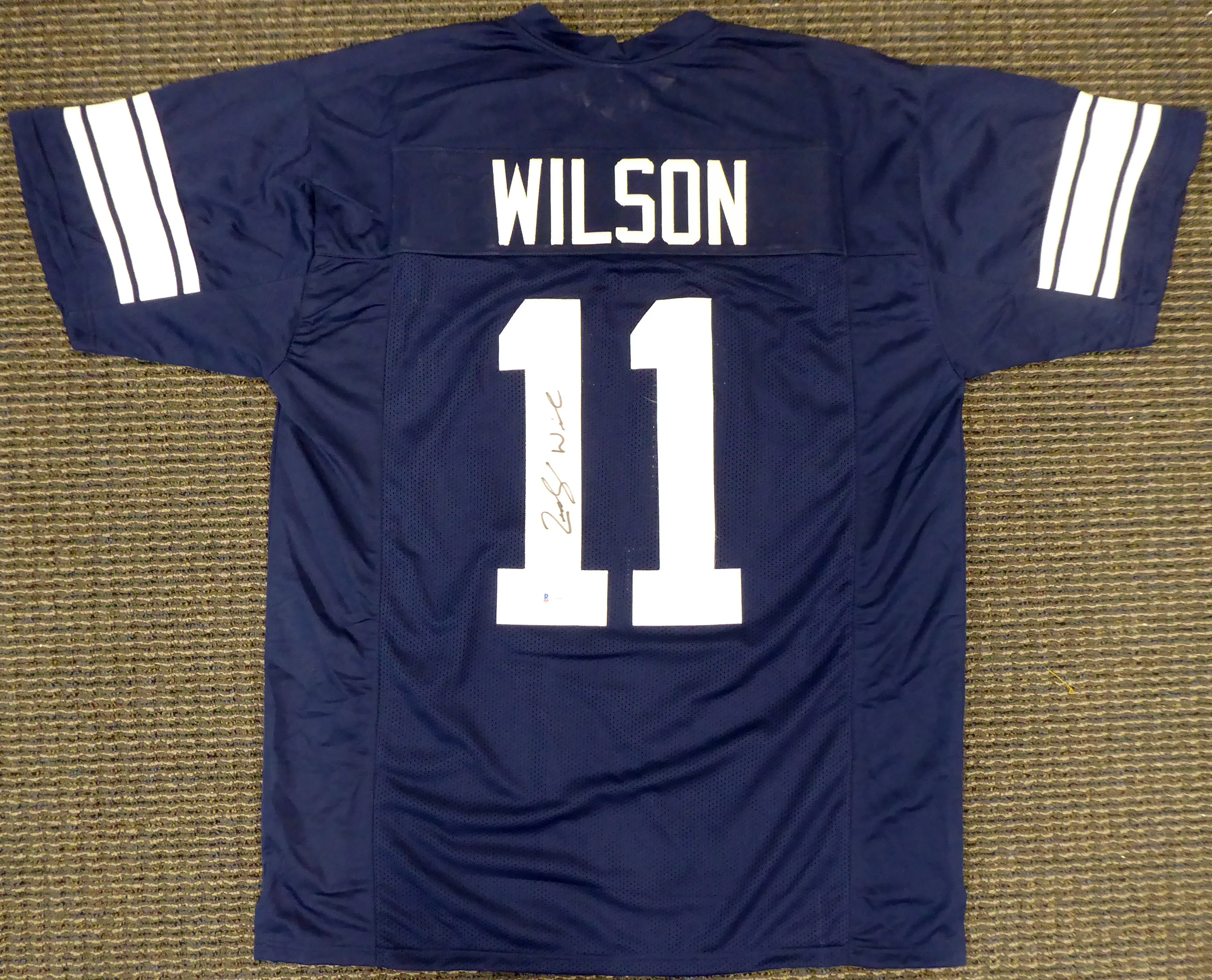 BYU Cougars Zach Wilson Autographed Blue Jersey Beckett BAS Stock #195159 - Image 2