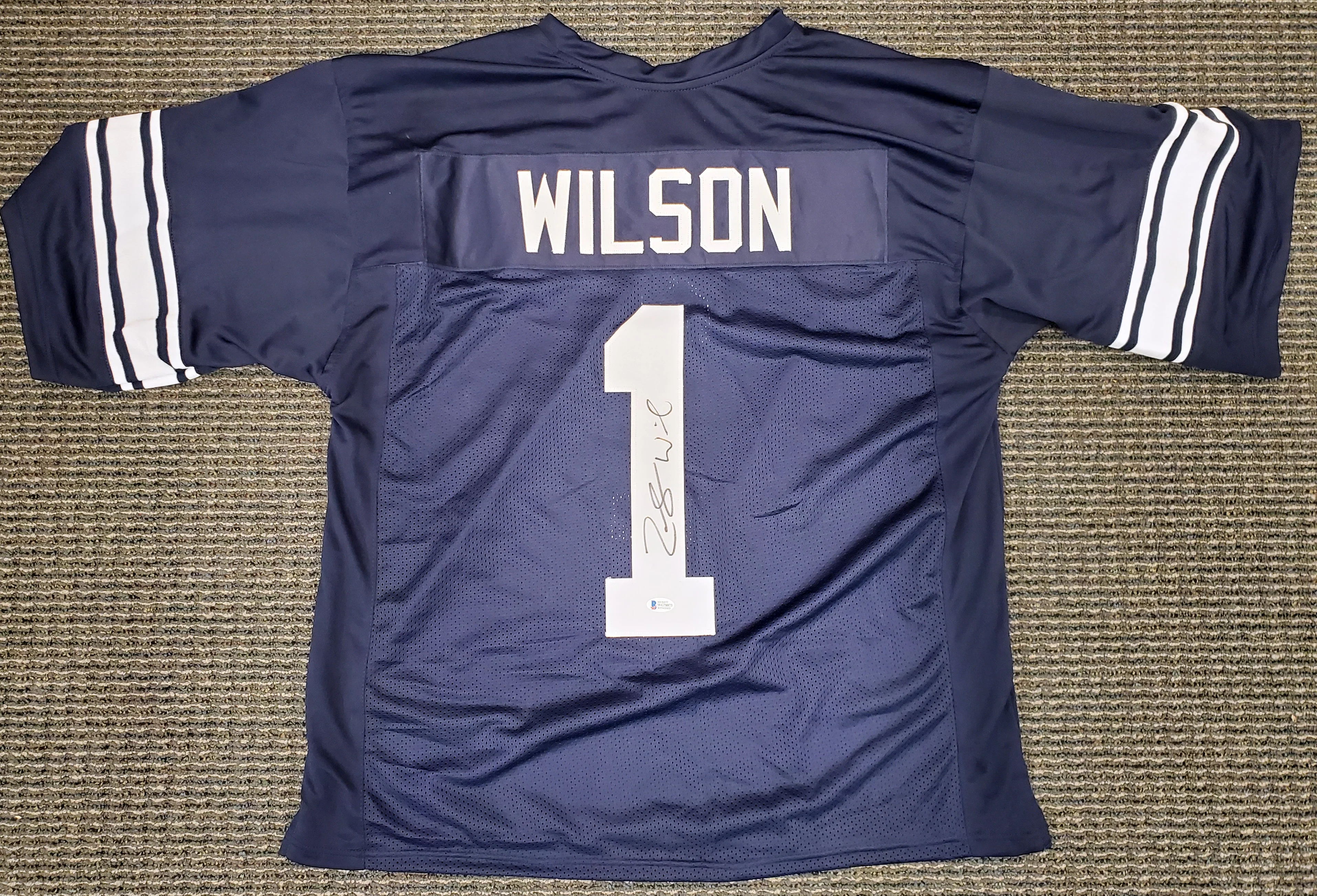 BYU Cougars Zach Wilson Autographed Navy Blue Jersey Beckett BAS Stock #191151 - Image 2