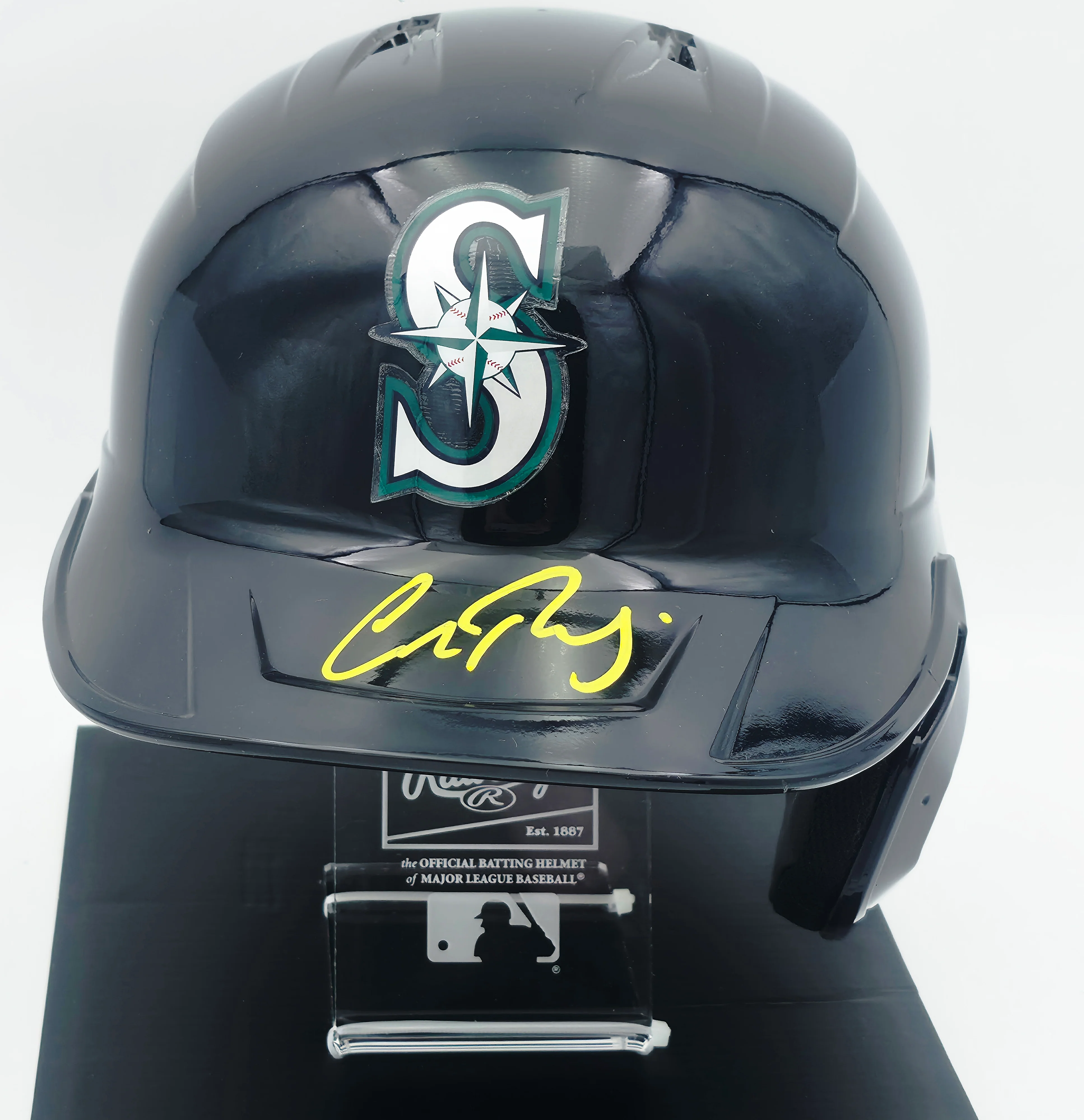 Cal Raleigh Autographed Seattle Mariners Navy Full Size Mach Pro Replica Helmet Fanatics & MLB Holo Stock #261839 - Image 2