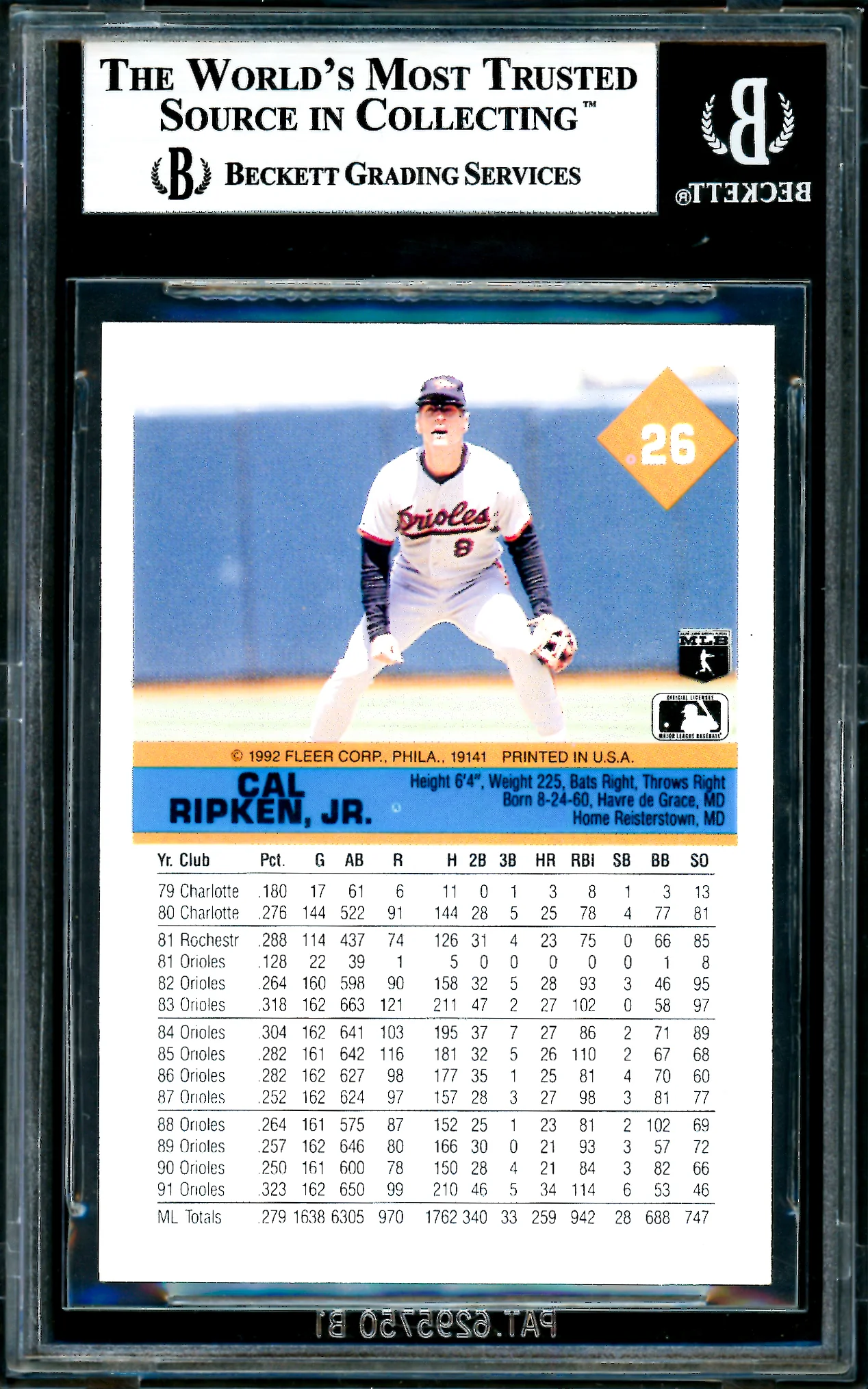 Cal Ripken Jr. Autographed 1992 Fleer Card #26 Baltimore Orioles JSA #Y14645 - Image 2