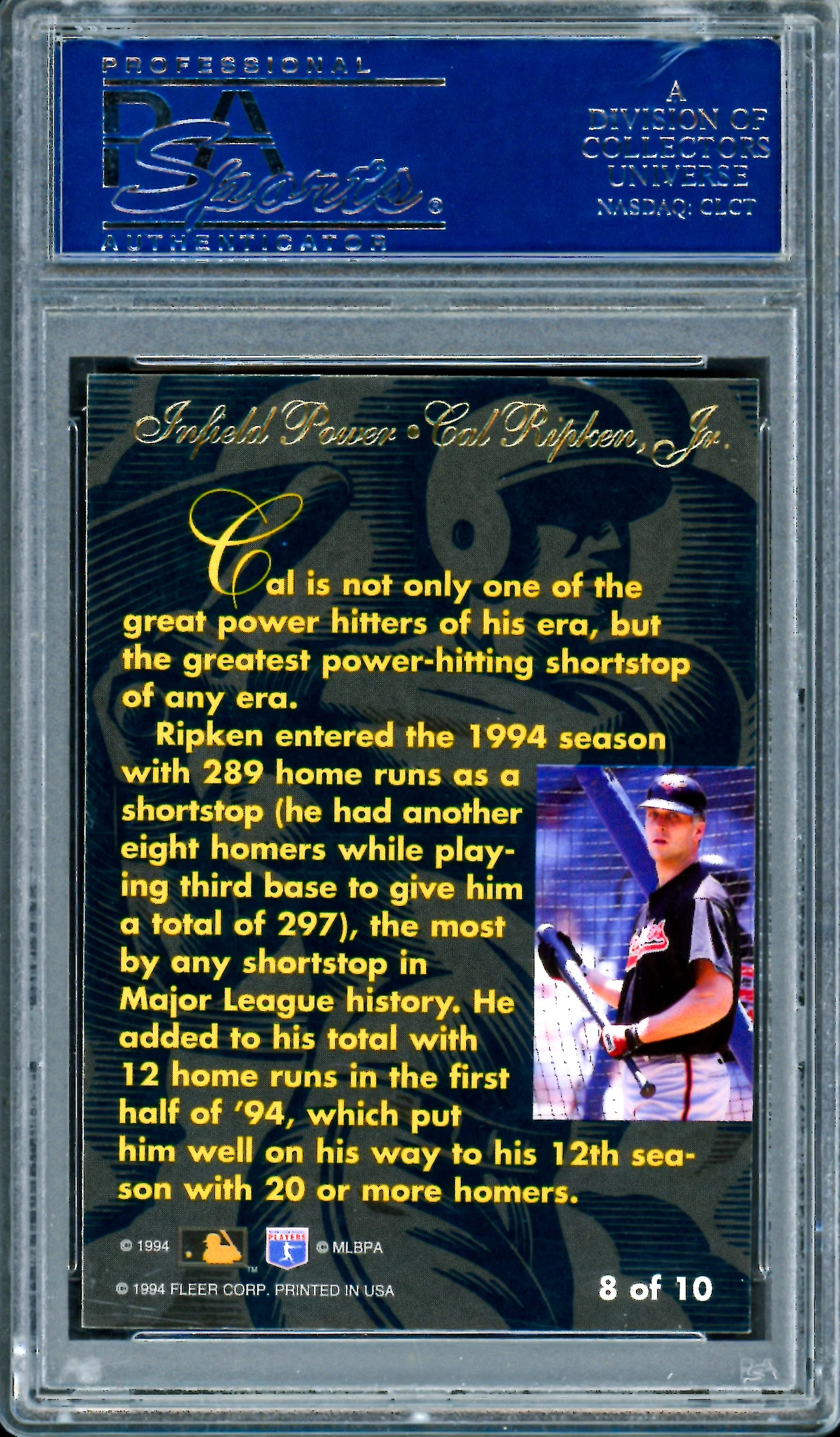 Cal Ripken Jr. Autographed 1994 Flair Infield Power Card #8 Baltimore Orioles PSA/DNA #83526165 - Image 2