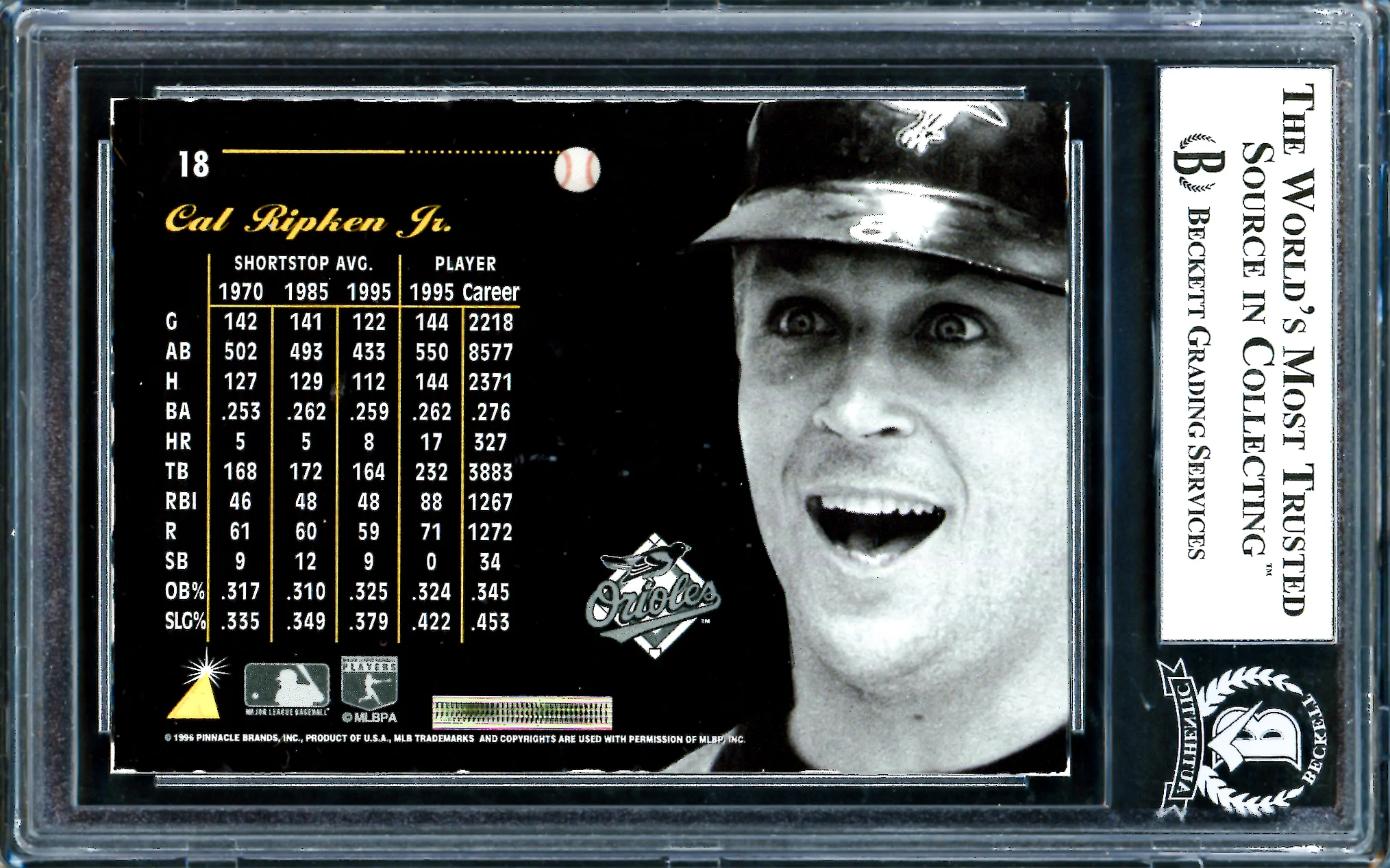 Cal Ripken Jr. Autographed 1996 Pinnacle Aficionado Card #18 Baltimore Orioles Beckett BAS #10989410 - Image 2