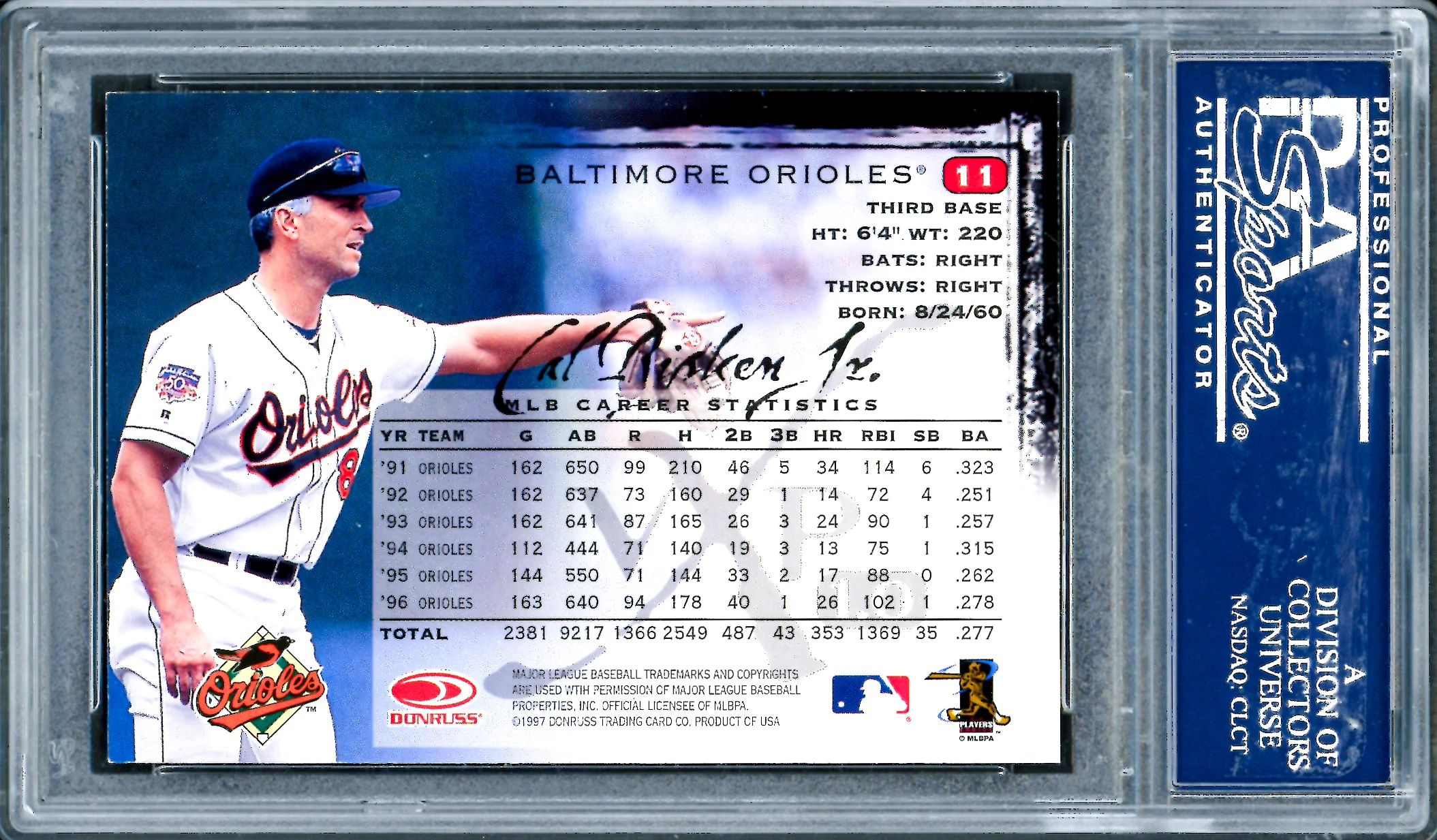 Cal Ripken Jr. Autographed 1997 Donruss VXP Card #11 Baltimore Orioles PSA/DNA #83885971 - Image 2