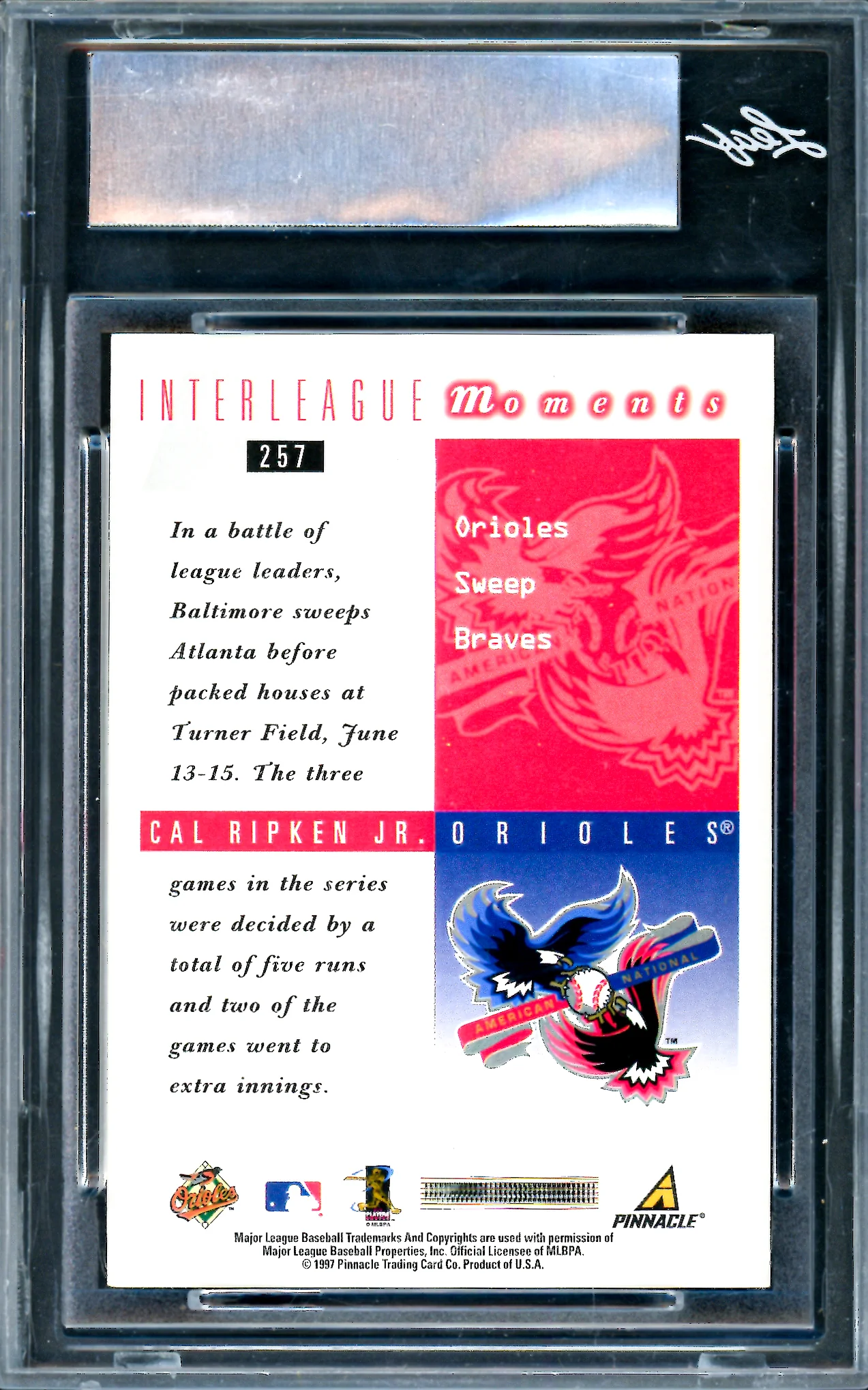 Cal Ripken Jr. Autographed 1998 Score Interleague Moments Card #257 Baltimore Orioles Leaf SKU #243523 - Image 2
