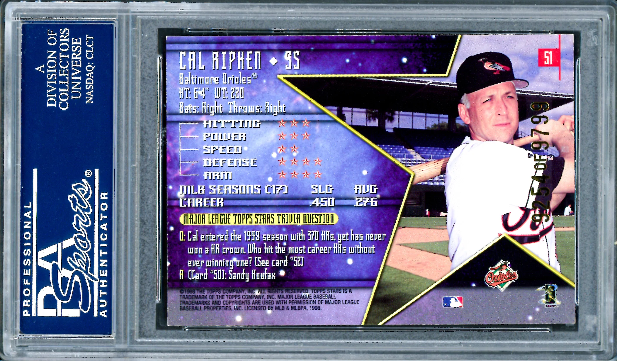 Cal Ripken Jr. Autographed 1998 Topps Stars Card #51 Baltimore Orioles PSA/DNA #83694499 - Image 2
