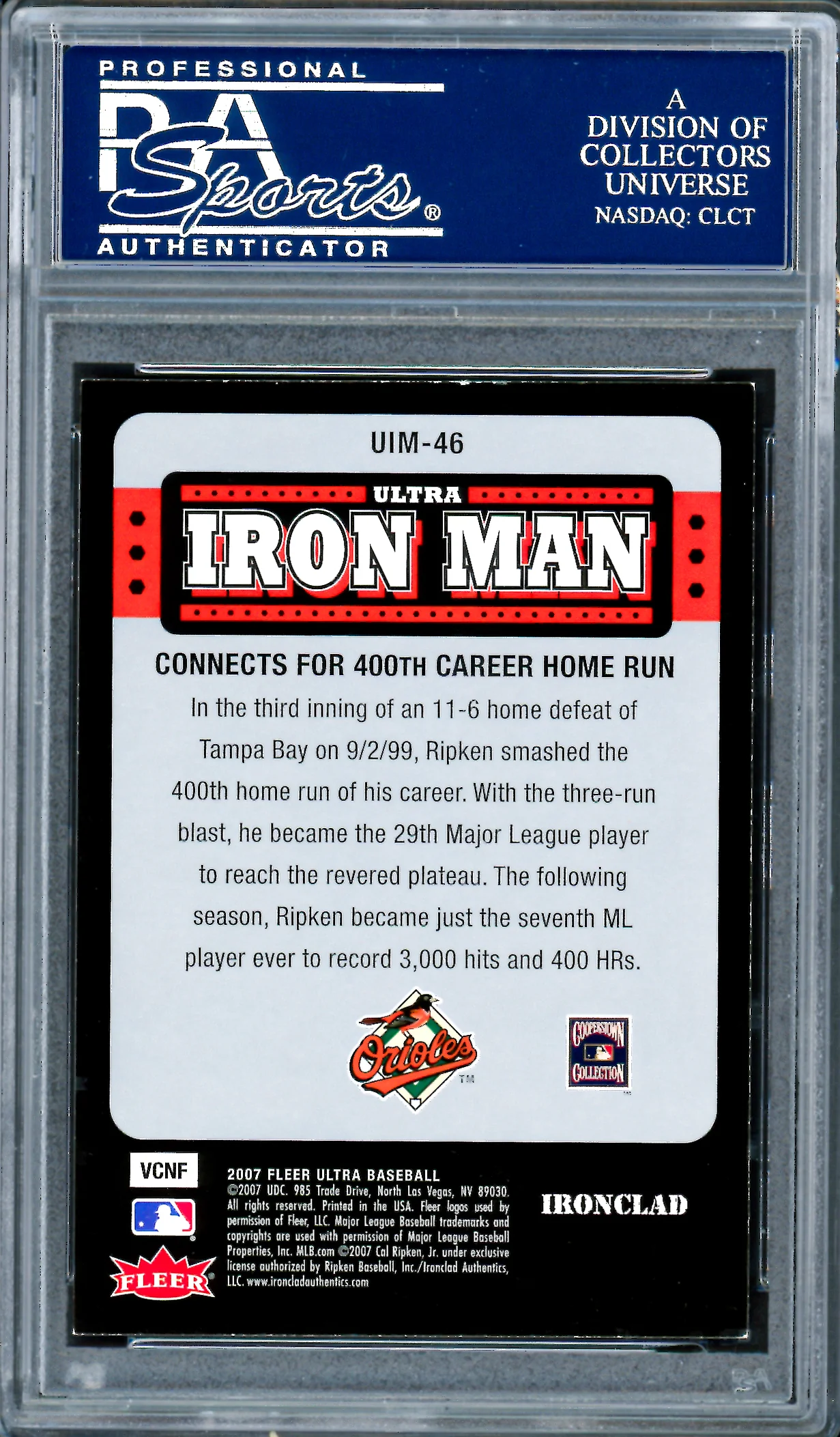 Cal Ripken Jr. Autographed 2007 Ultra Iron Man Card #UIM46 Baltimore Orioles PSA/DNA #83696792 - Image 2