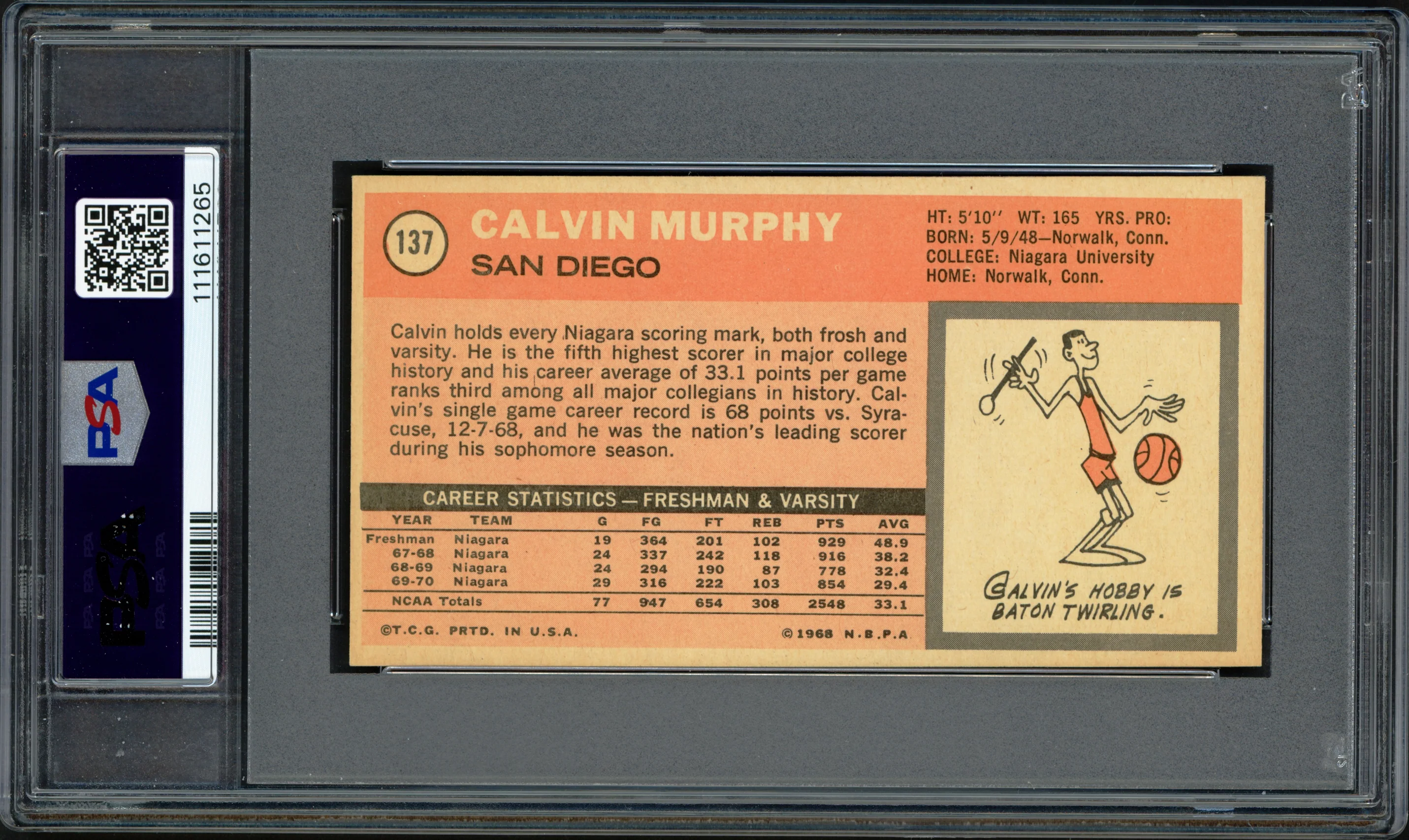 Calvin Murphy Autographed 1970-71 Topps Rookie Card #137 San Diego Rockets PSA 6 Auto Grade Mint 9 PSA/DNA #111611265 - Image 2