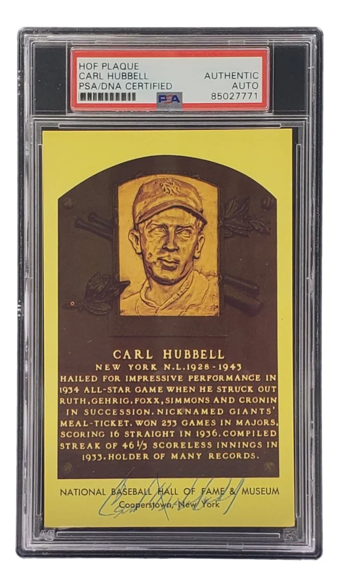 Carl Hubbell Signed 4x6 New York Giants Hall Of Fame Plaque Card PSA/DNA 85027771 - Image 3