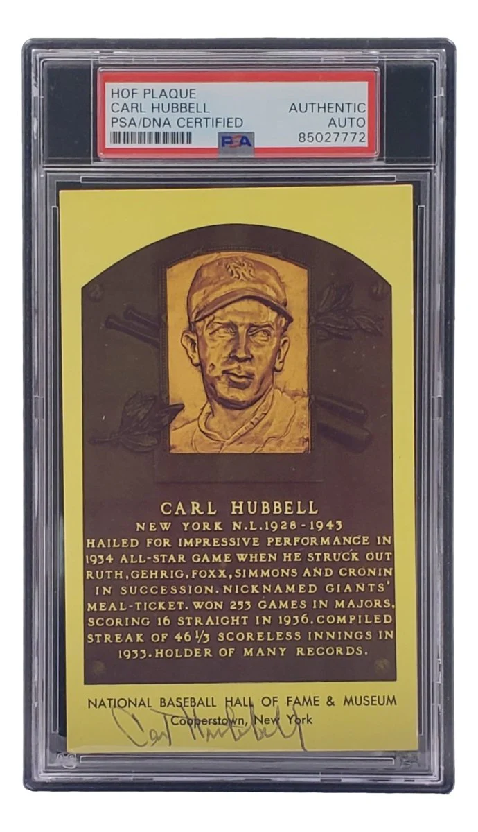 Carl Hubbell Signed 4x6 New York Giants Hall Of Fame Plaque Card PSA/DNA 85027772 - Image 3
