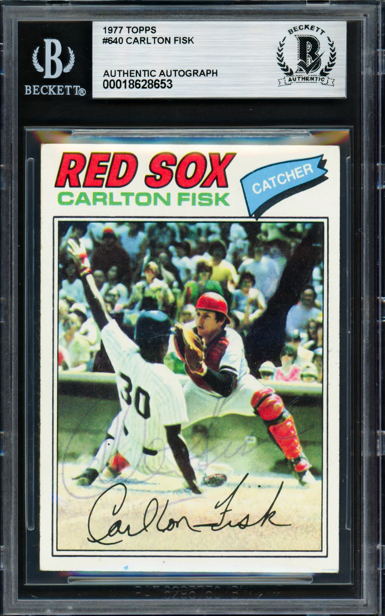 Carlton Fisk Autographed 1977 Topps Card #640 Boston Red Sox Beckett BAS #18628653