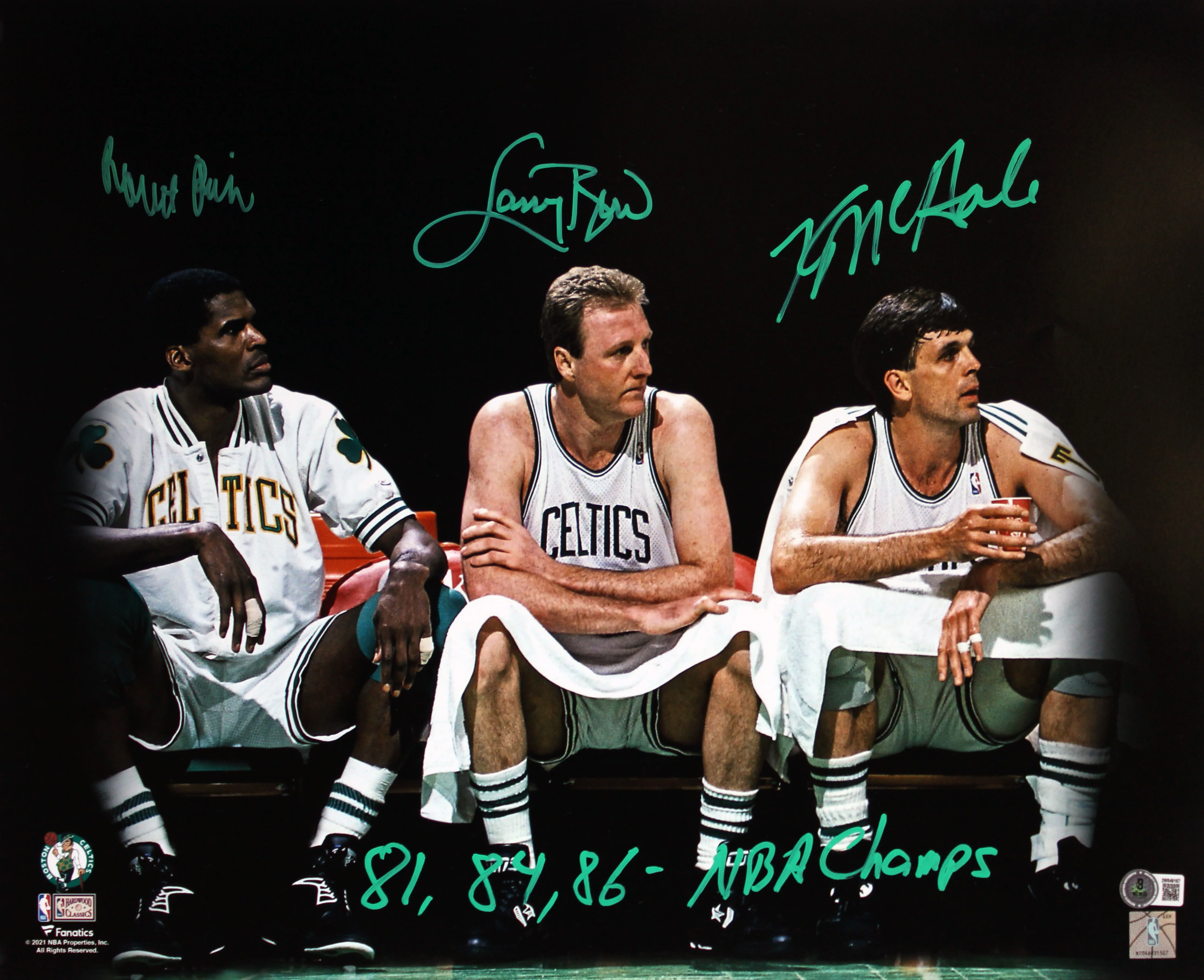 Celtics (3) Bird, McHale & Parish Signed 16x20 Horizontal Spotlight Photo BAS W - Image 2