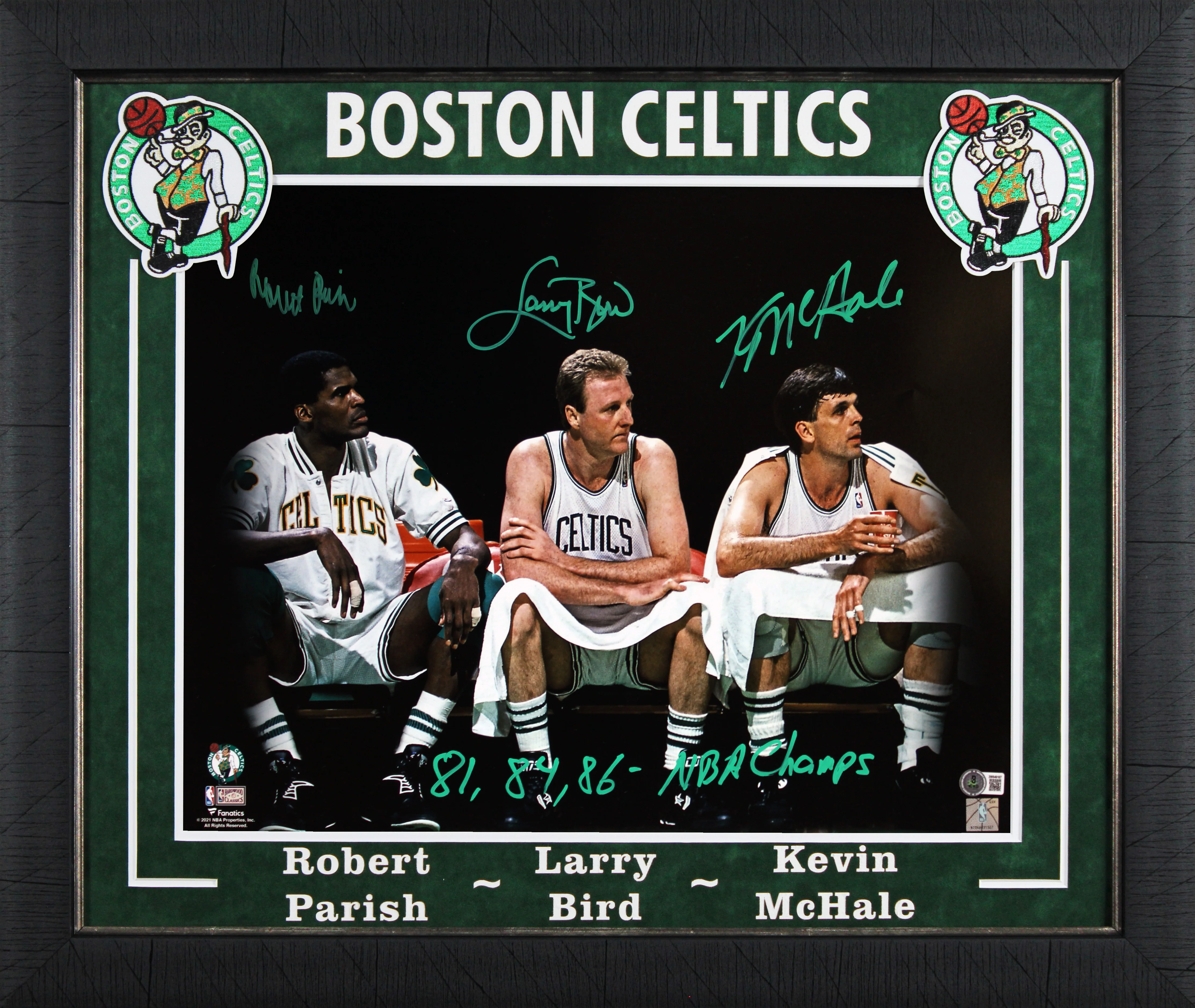 Celtics (3) Bird, McHale & Parish Signed 16x20 Spotlight Framed Photo BAS W
