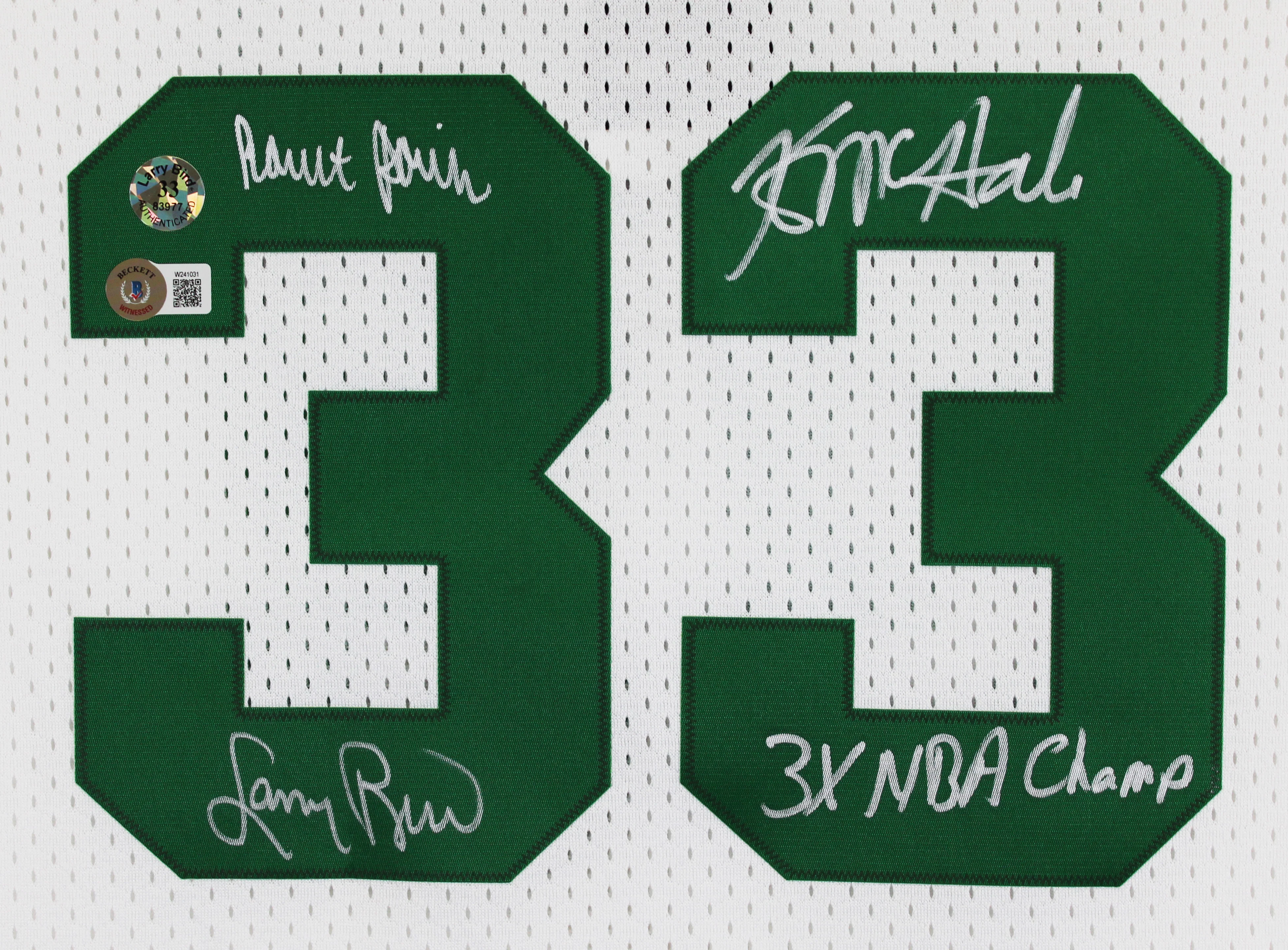Celtics (3) Bird, Parish & McHale Signed White M&N Swingman Jersey BAS Witnessed - Image 4