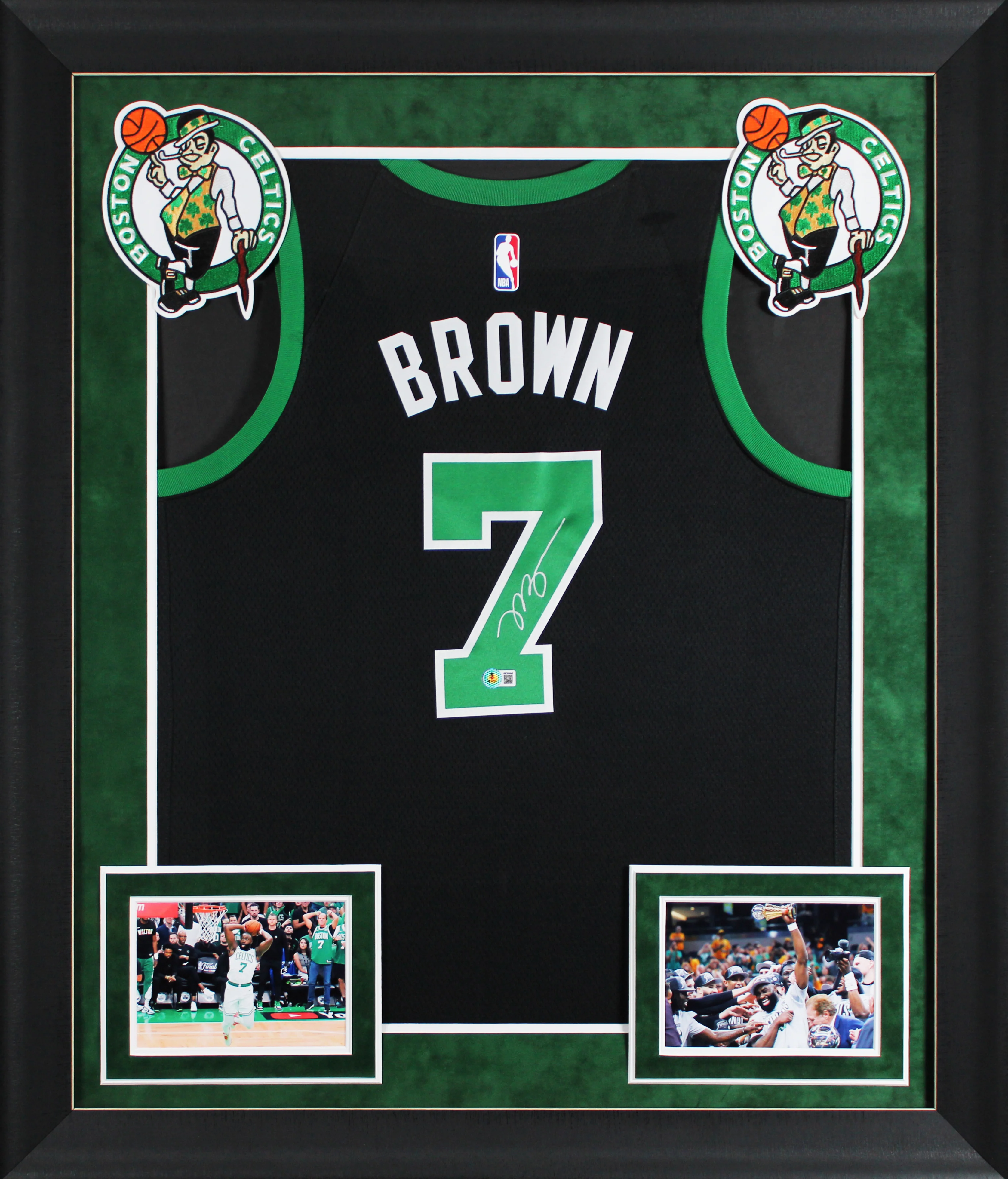 Celtics Jaylen Brown Signed Black Nike Jordan Brand Framed Jersey BAS Witnessed - Image 2