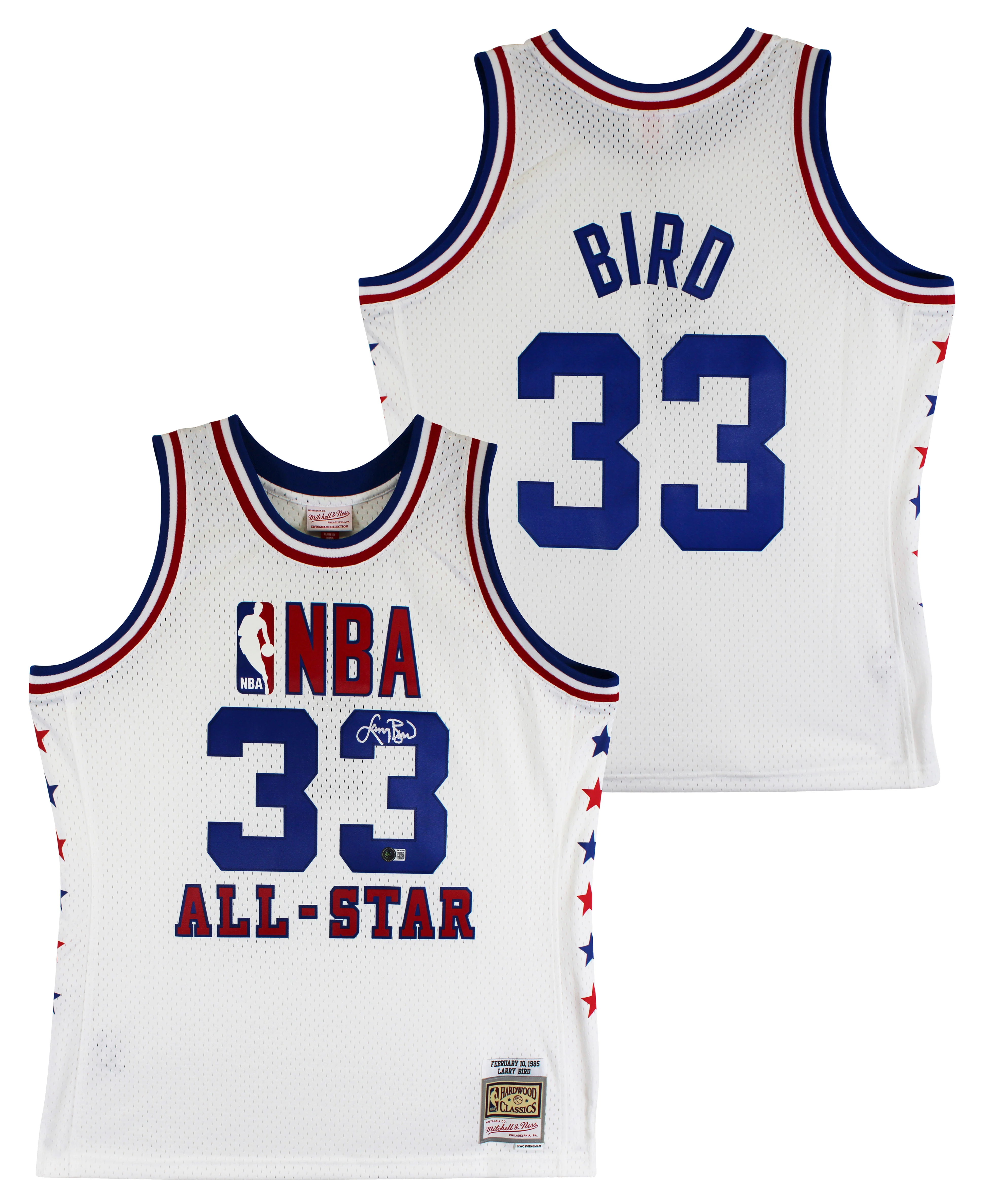 Celtics Larry Bird Signed 1986 White M&N All-Star Game Swingman Jersey BAS Wit - Image 2