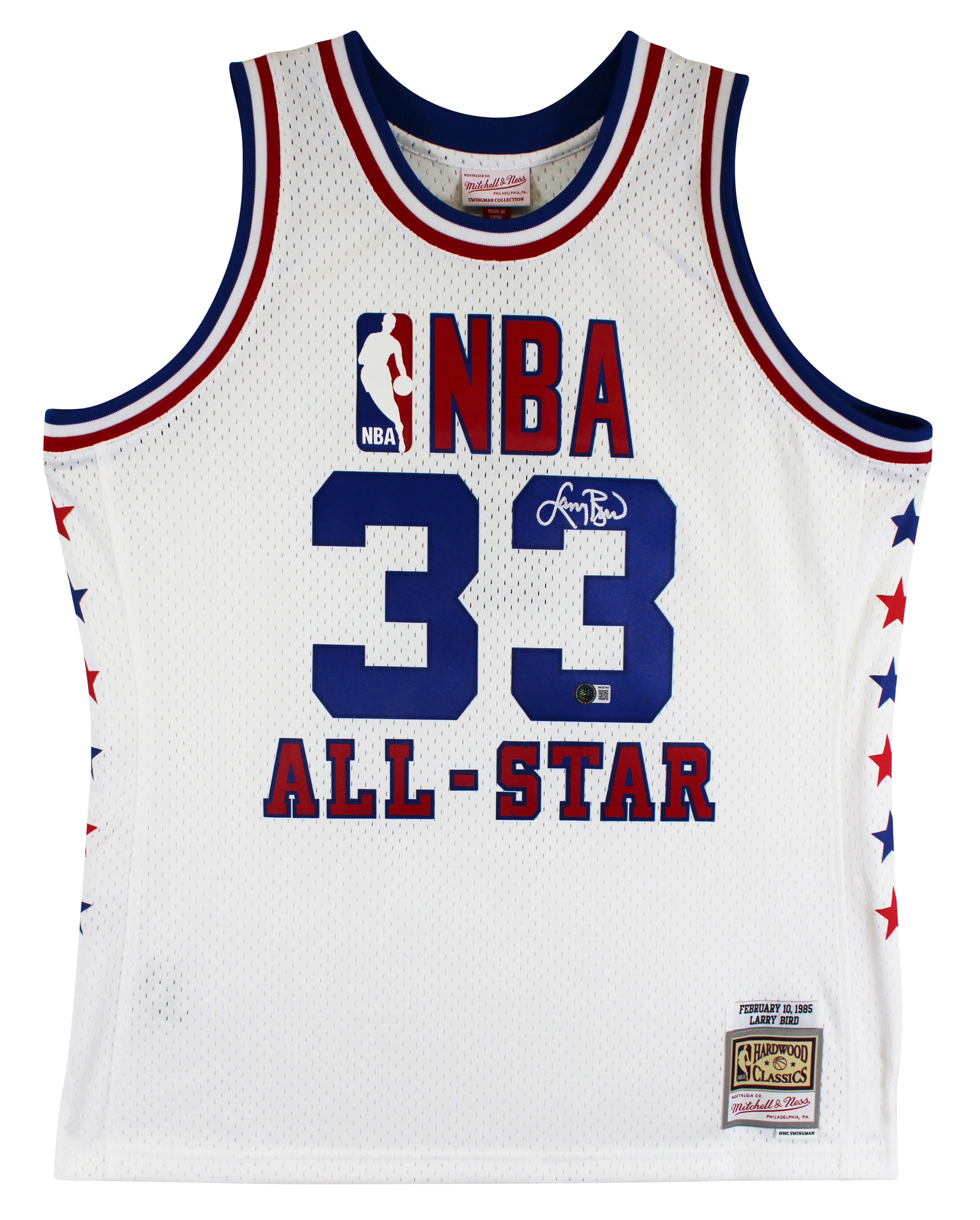 Celtics Larry Bird Signed 1986 White M&N All-Star Game Swingman Jersey BAS Wit - Image 3