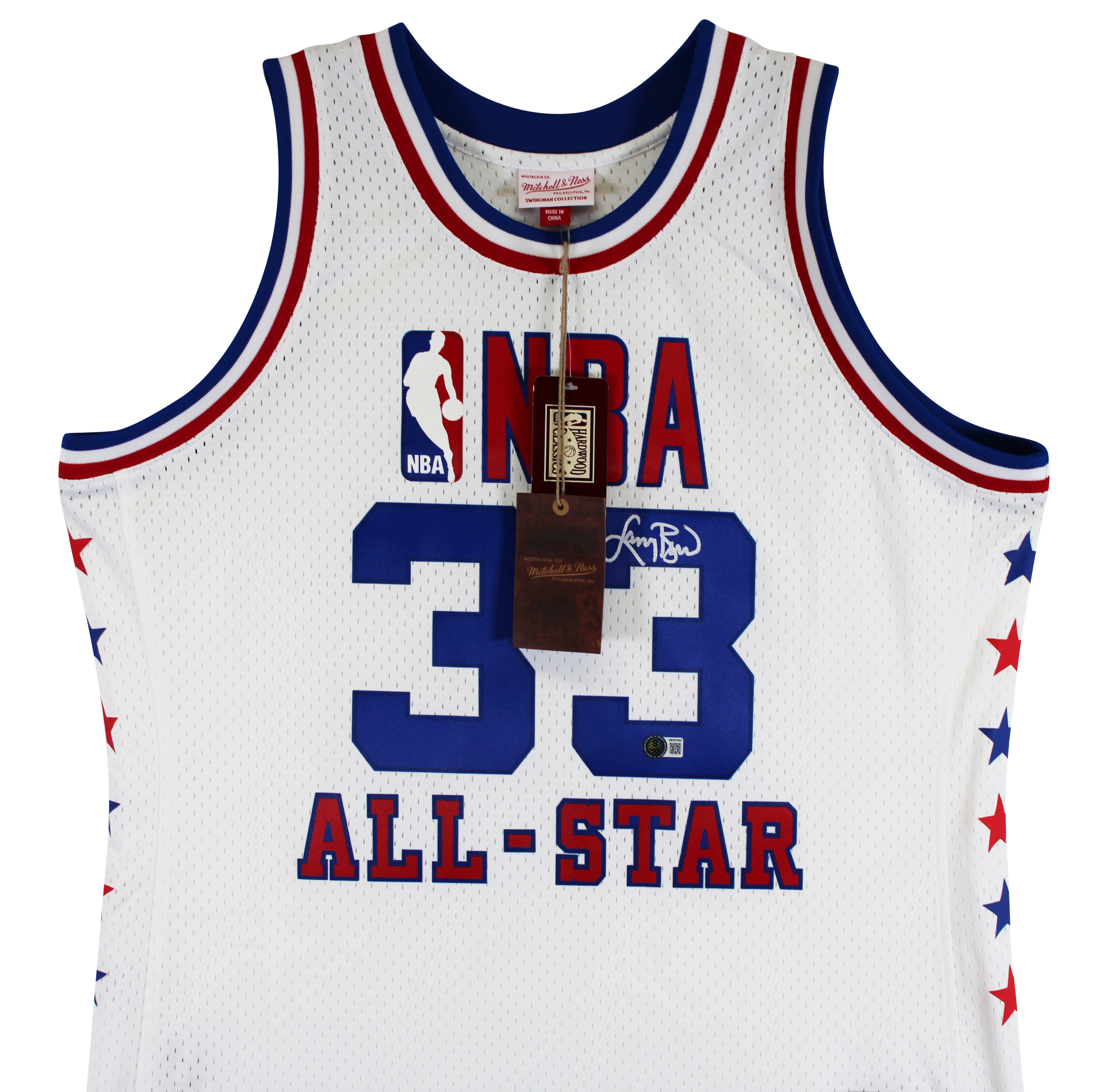 Celtics Larry Bird Signed 1986 White M&N All-Star Game Swingman Jersey BAS Wit - Image 5
