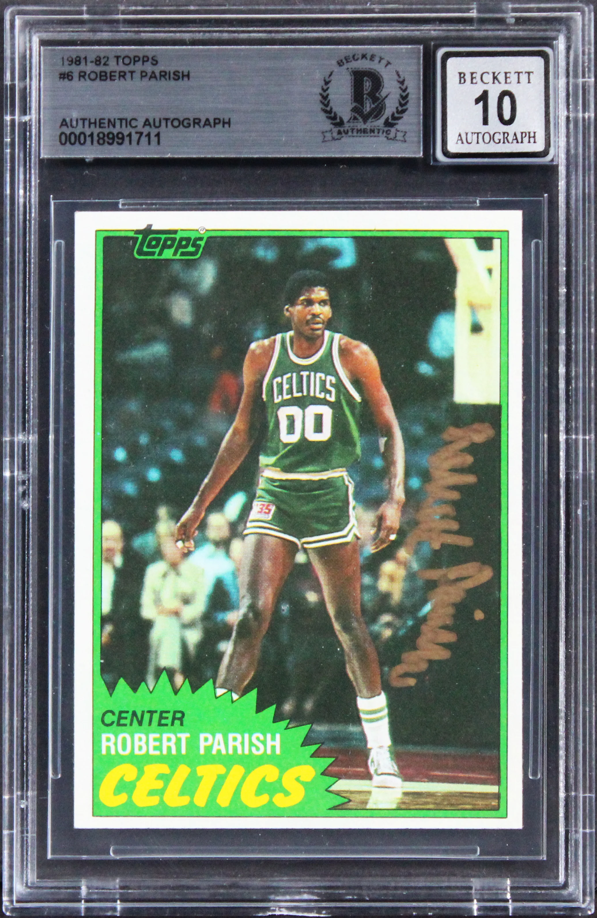 Celtics Robert Parish Signed 1981 Topps #6 Card Auto Graded Mint 10! BAS Slabbed - Image 2