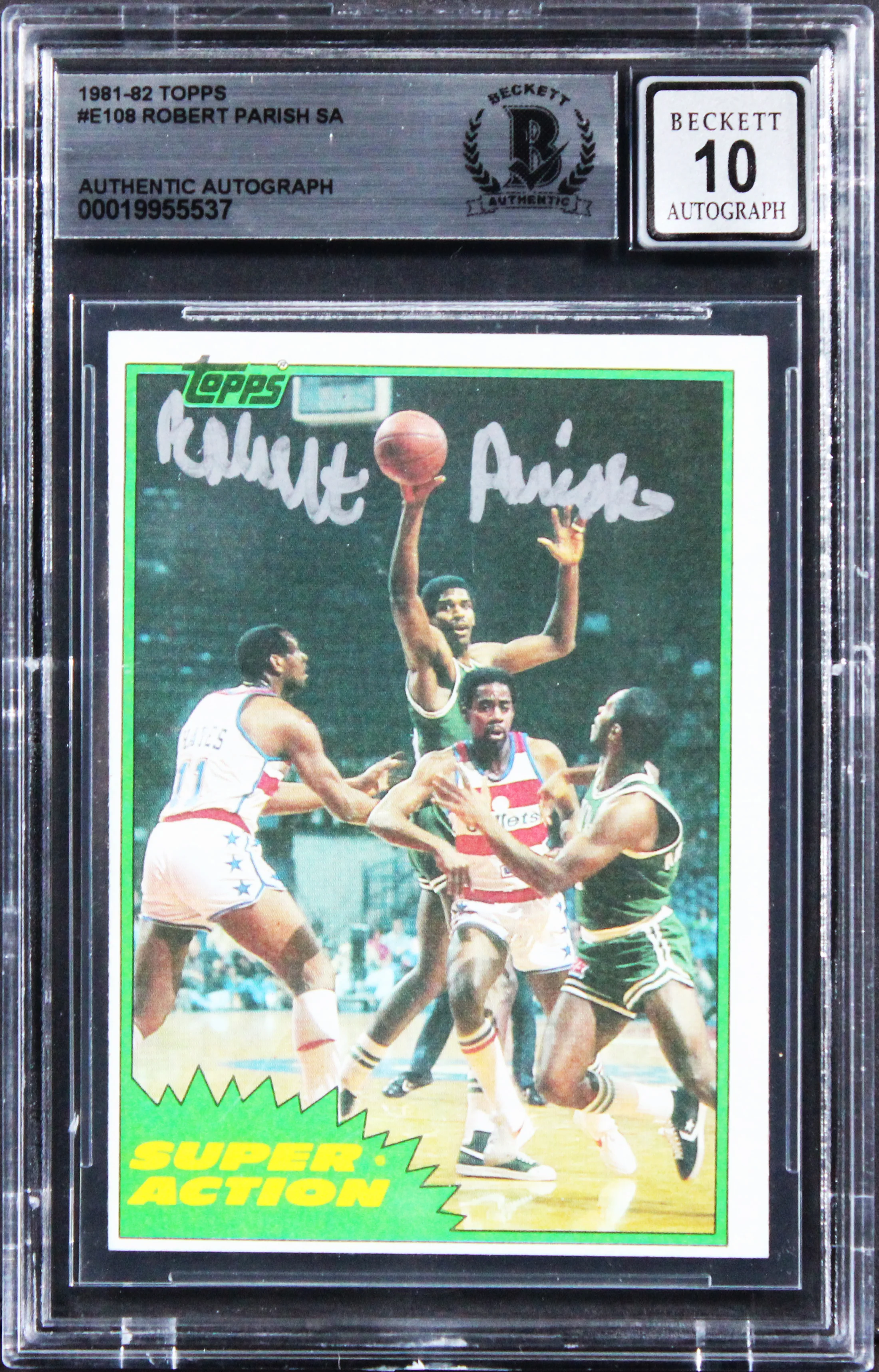 Celtics Robert Parish Signed 1981 Topps #E108 Card Auto Grade 10! BAS Slabbed