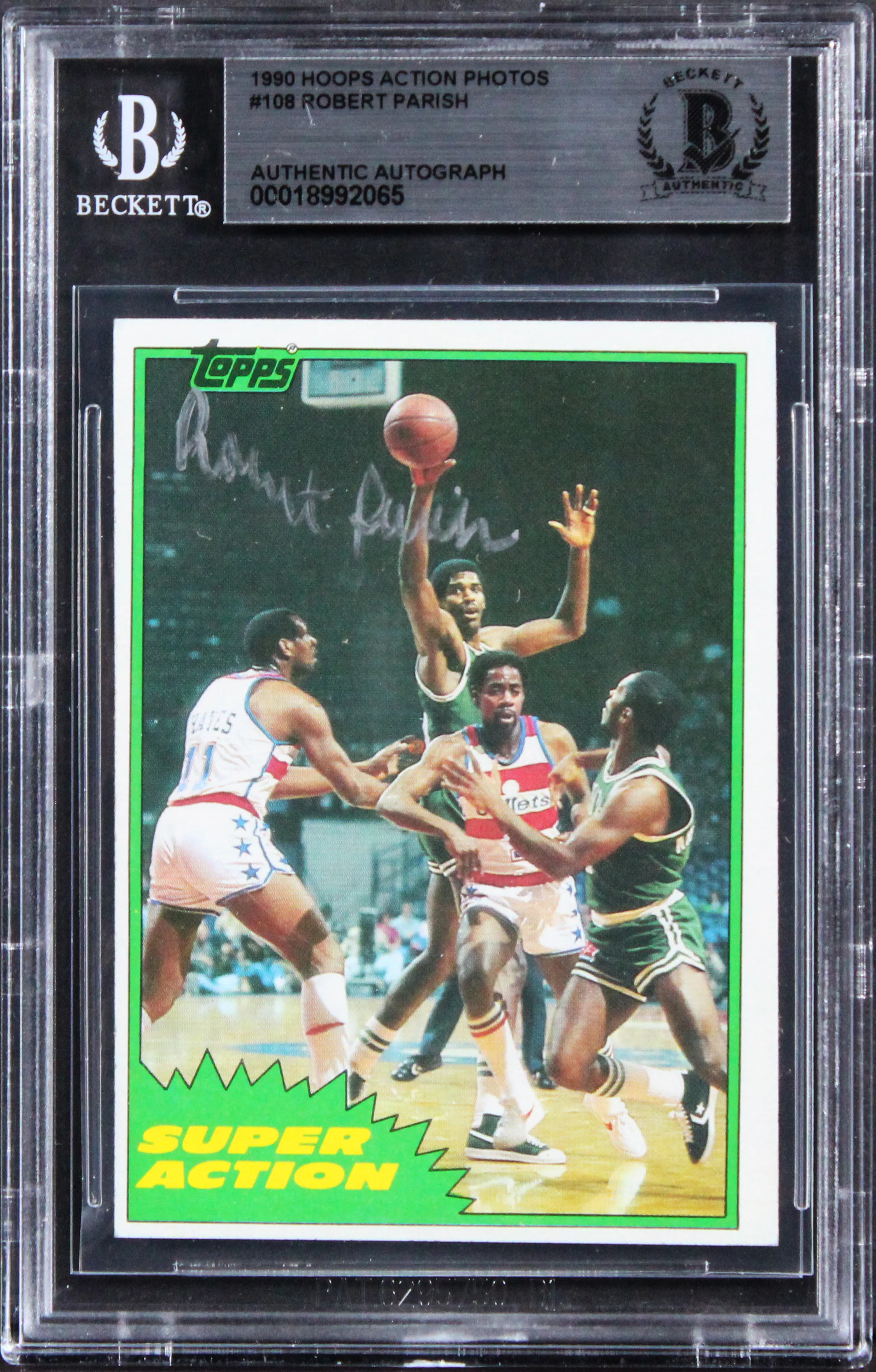 Celtics Robert Parish Signed 1990 Hoops Action Photos #108 Card BAS Slabbed 2 - Image 2