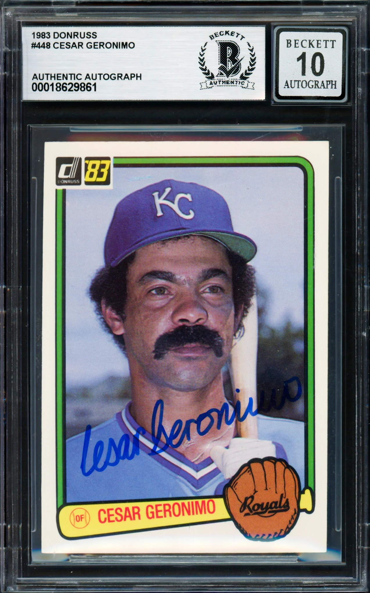 Cesar Geronimo Autographed 1983 Donruss Card #448 Kansas City Royals Auto Grade Gem Mint 10 Beckett BAS #18629861