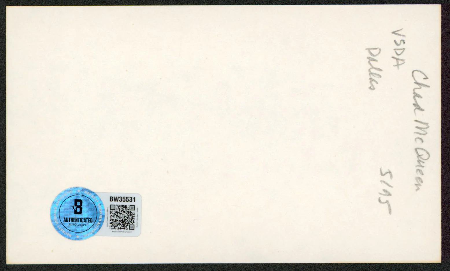 Chad McQueen The Karate Kid Authentic Signed 3x5 Index Card Autographed BAS - Image 3
