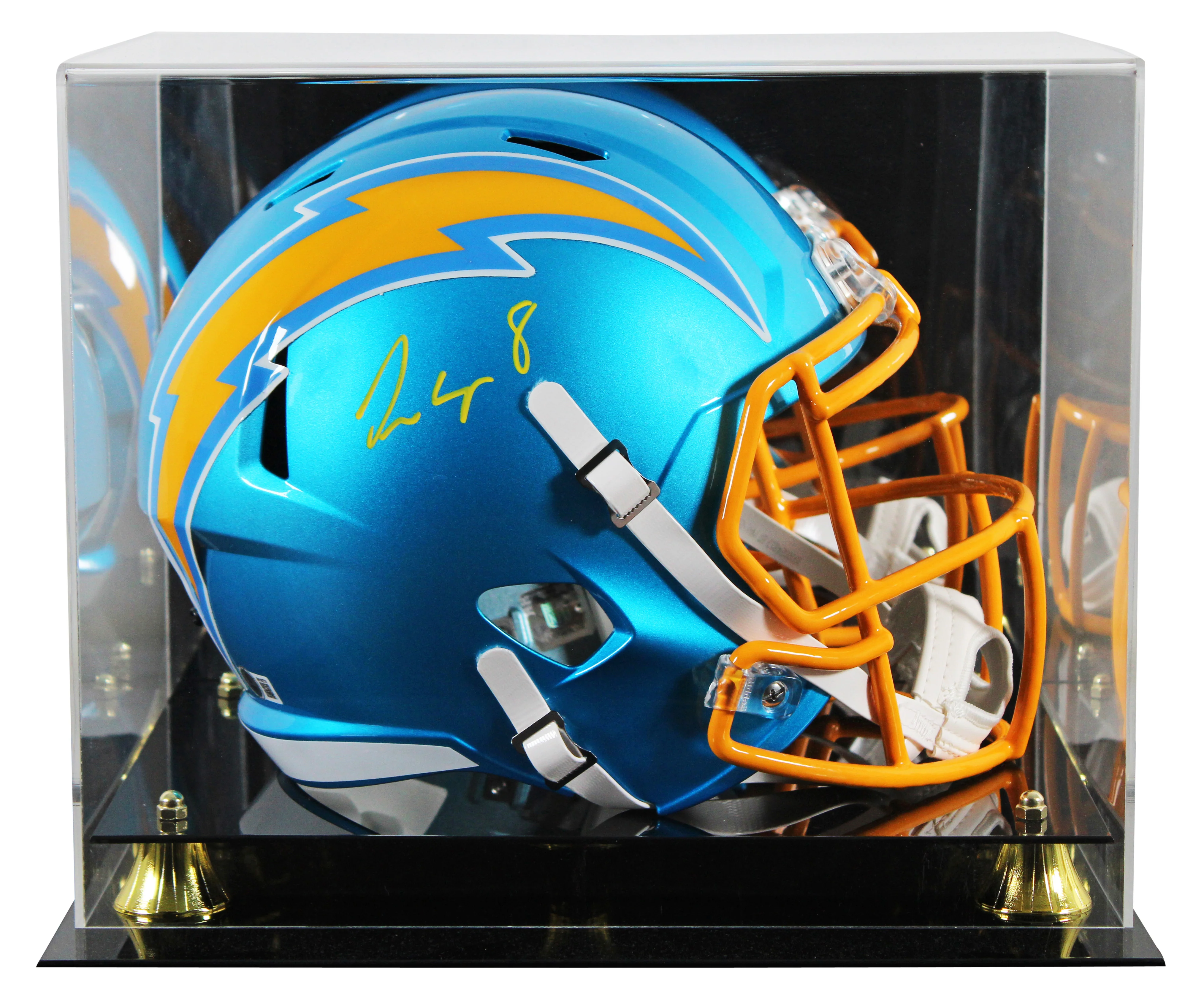 Chargers Omarion Hampton Signed Flash Full Size Speed Rep Helmet W/ Case BAS Wit - Image 2