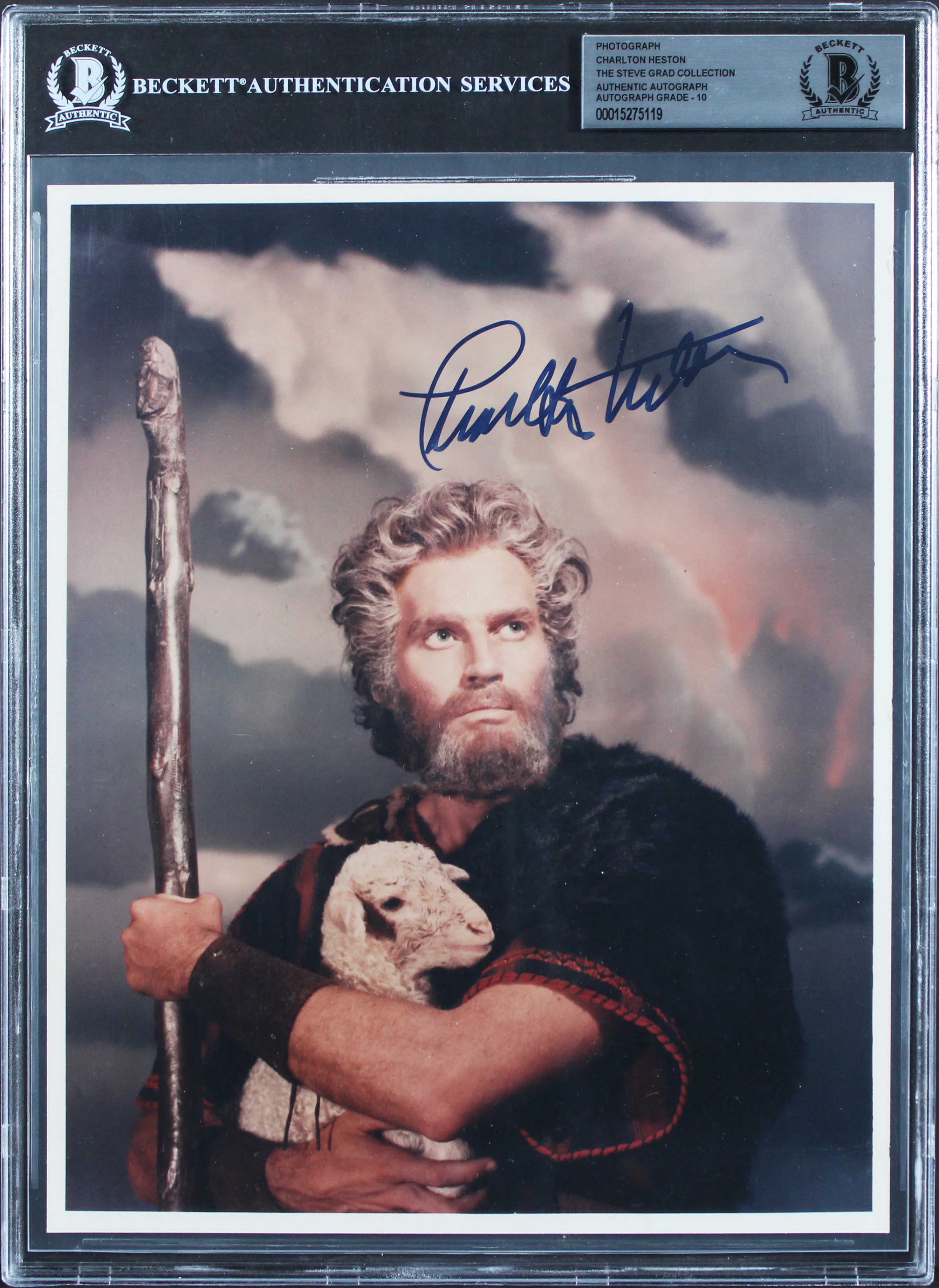 Charlton Heston The Ten Commandments Signed 8x10 Photo Auto 10! BAS Slabbed - Image 2