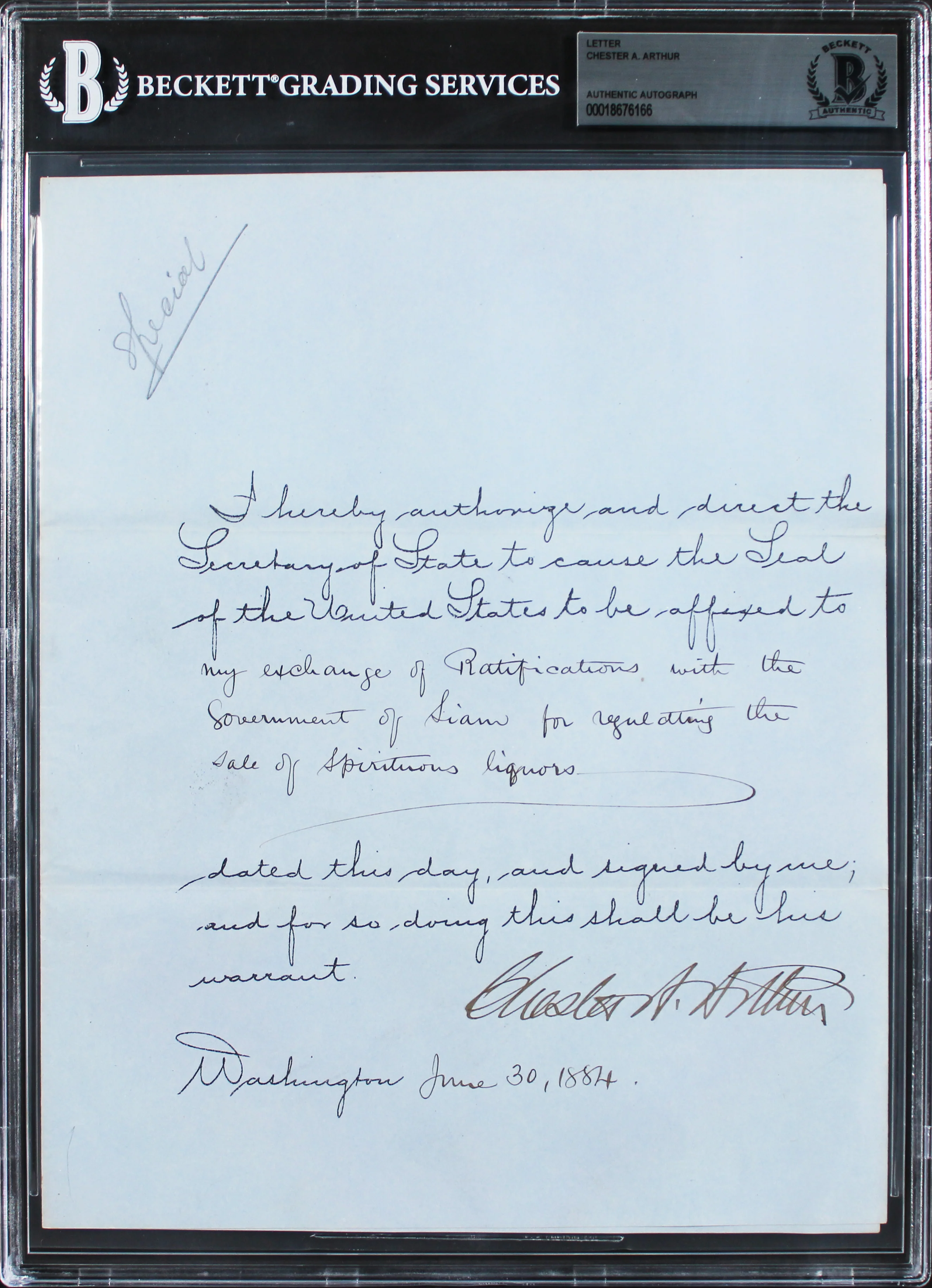 Chester A. Arthur Signed 8x10 1884 Alcohol Sales Agreement Document BAS Slab