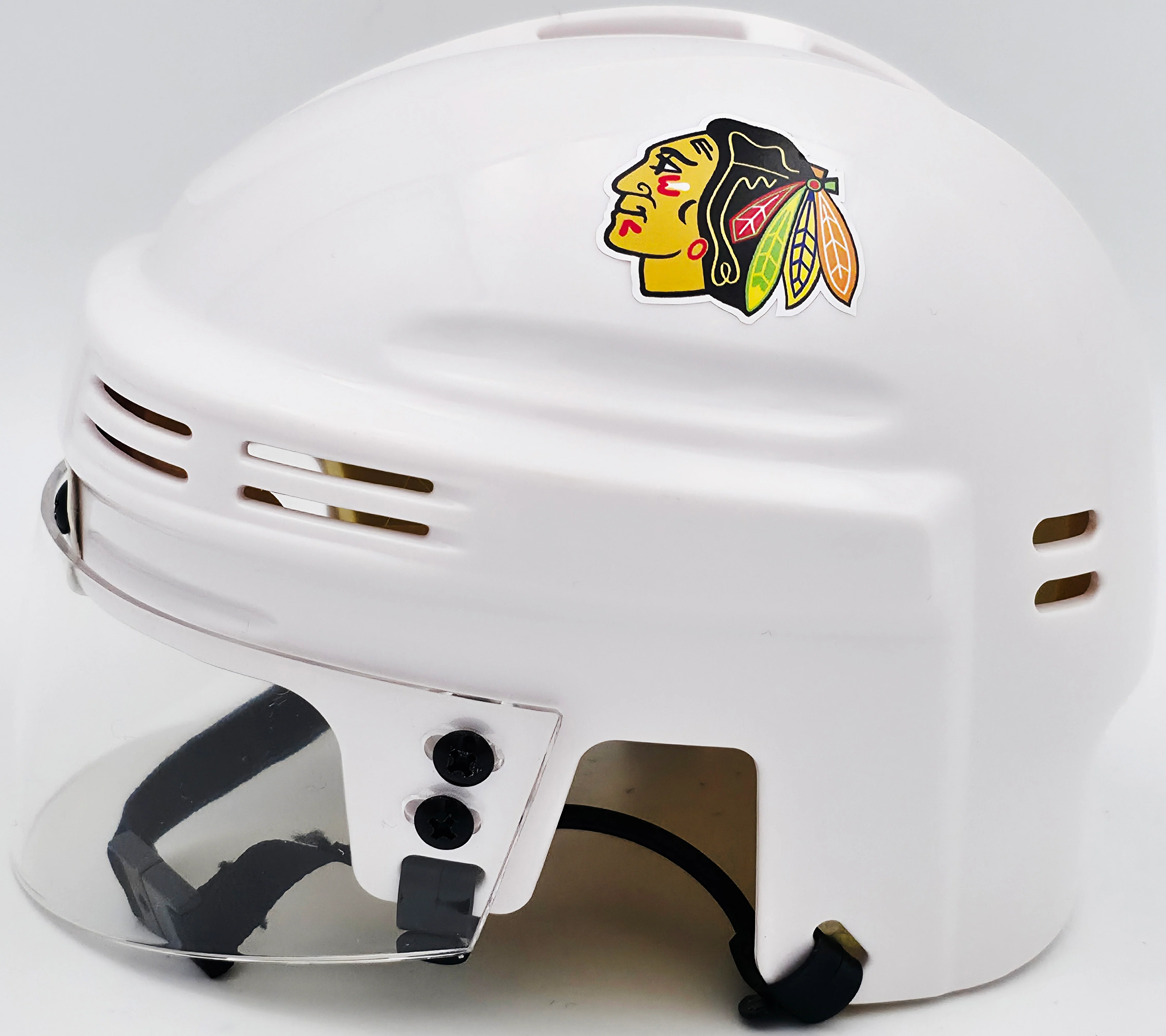 Chevy Chase Autographed Chicago Blackhawks White Speed Mini Helmet Beckett BAS QR #AD34233 - Image 5