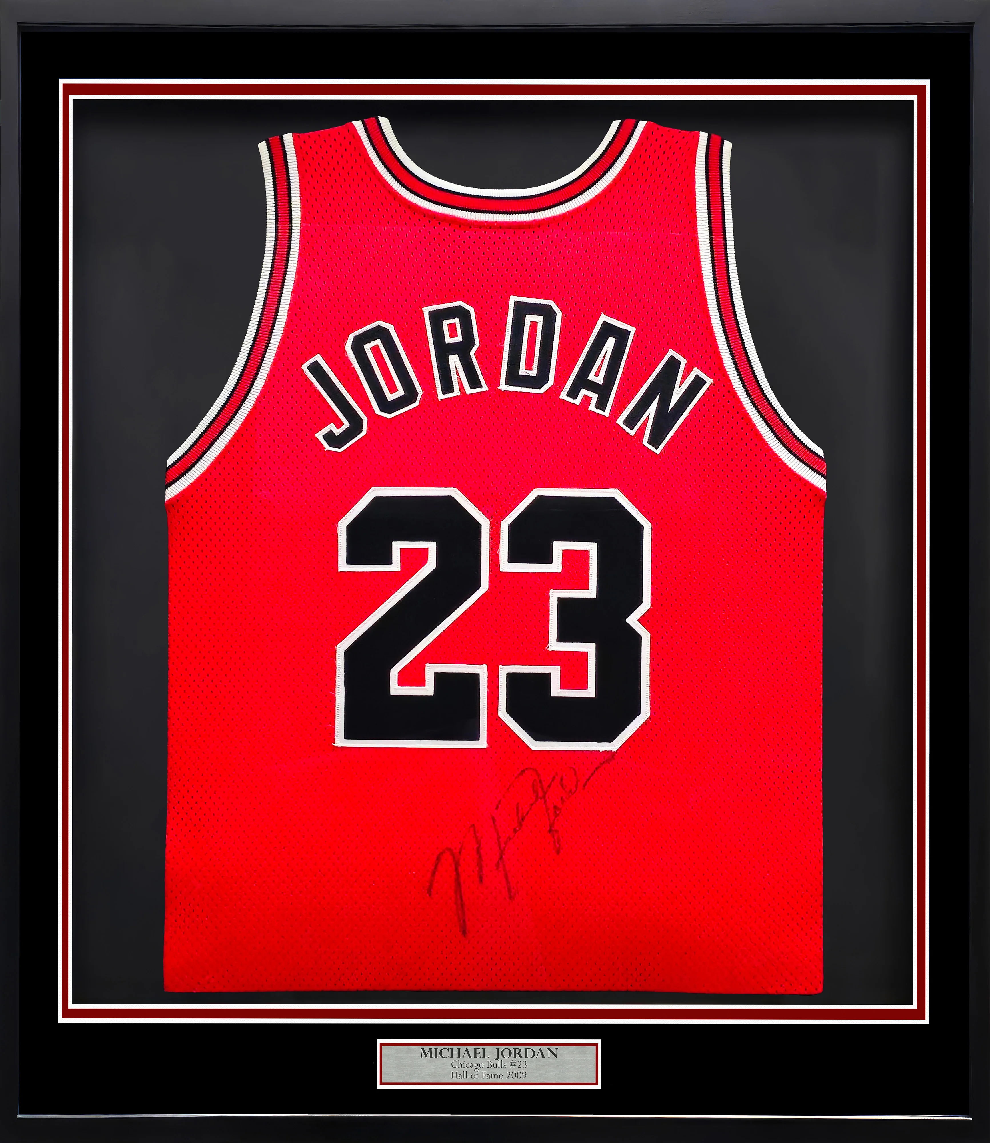 Chicago Bulls Michael Jordan Autographed Framed Red Authentic Jersey Vintage Signature PSA/DNA & Beckett BAS #AE07407