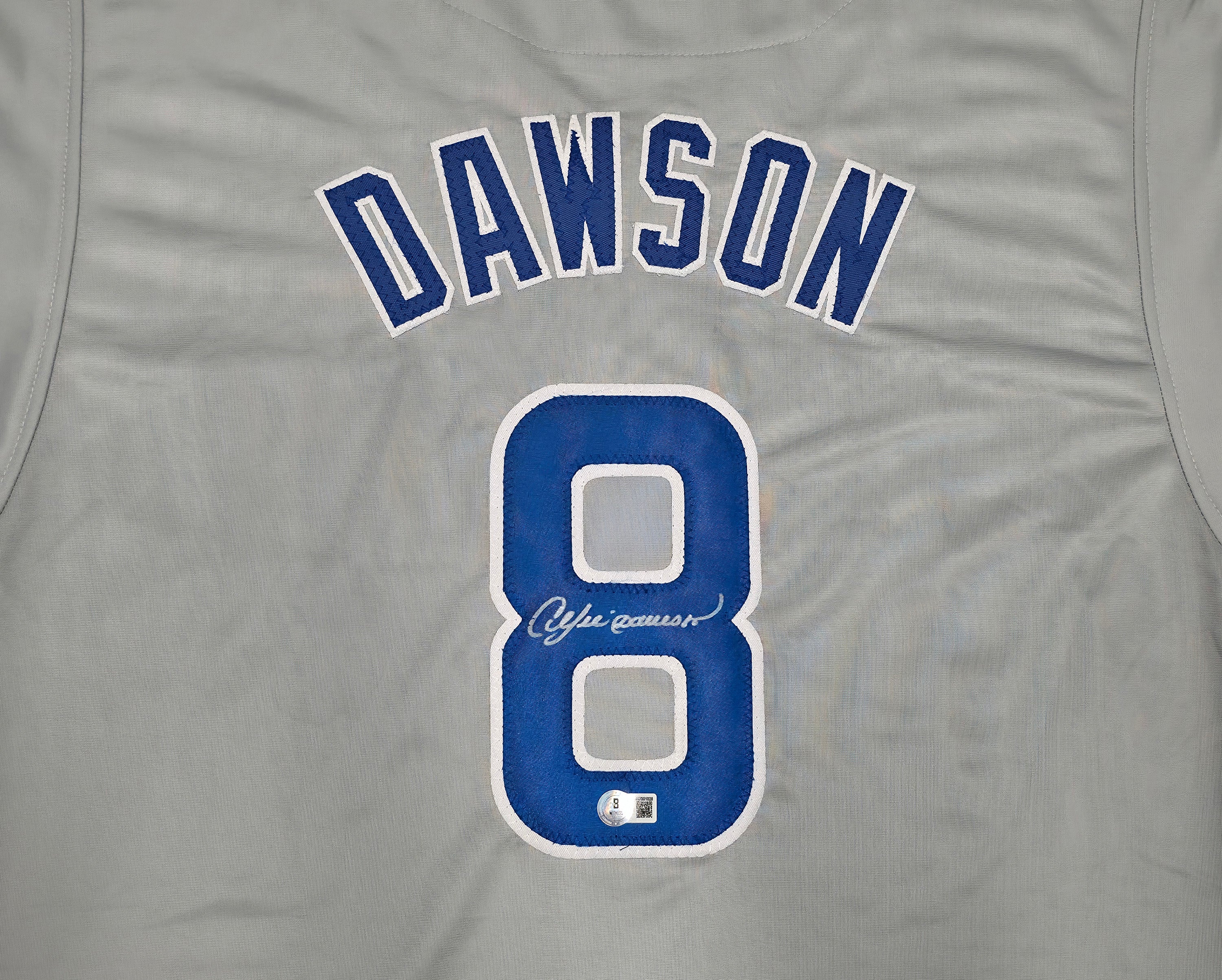 Chicago Cubs Andre Dawson Autographed Gray Jersey Beckett BAS Witness Stock #256893 - Image 3