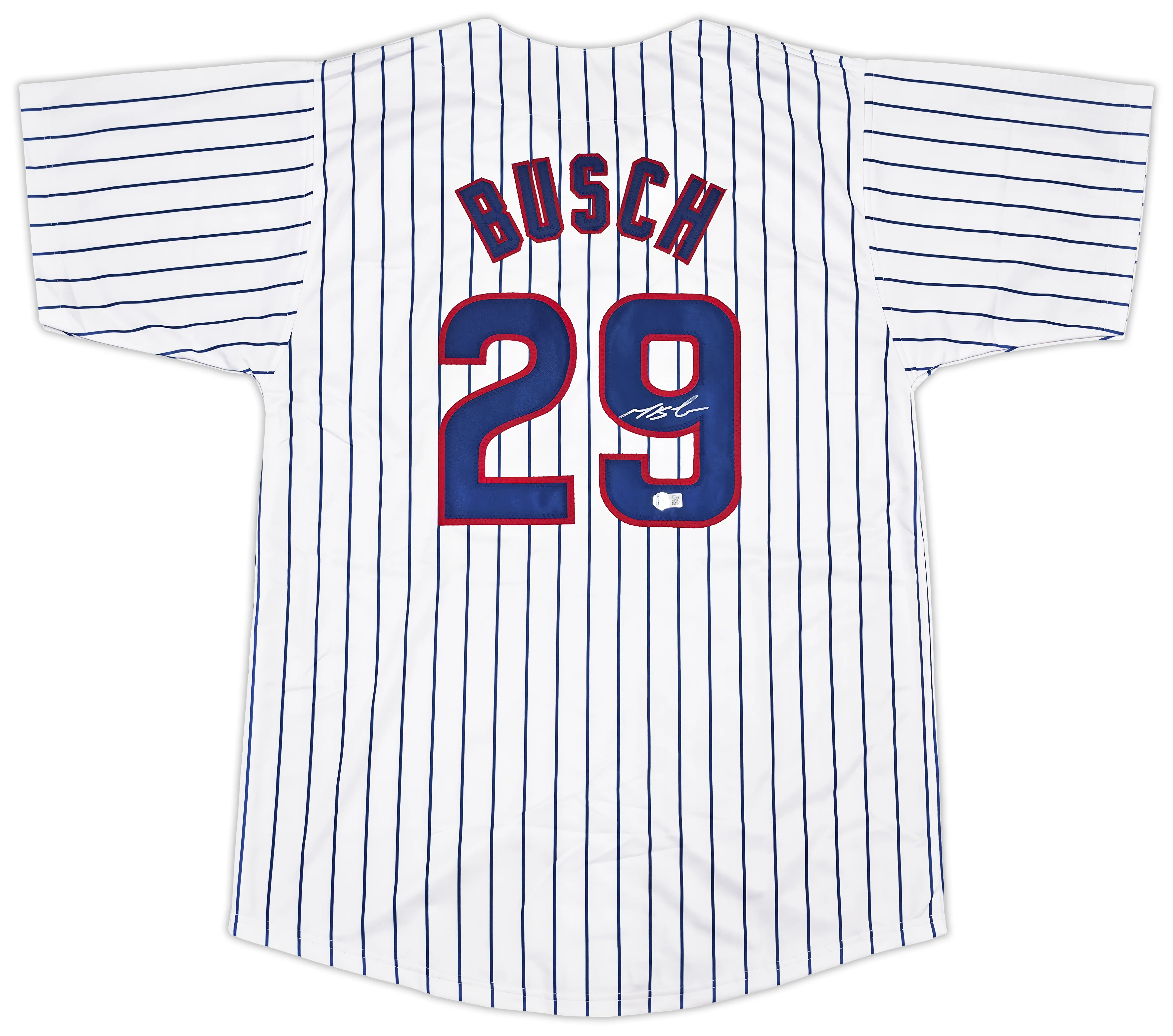 Chicago Cubs Michael Busch Autographed White Pinstripes Jersey Beckett BAS Witness Stock #256912 - Image 2
