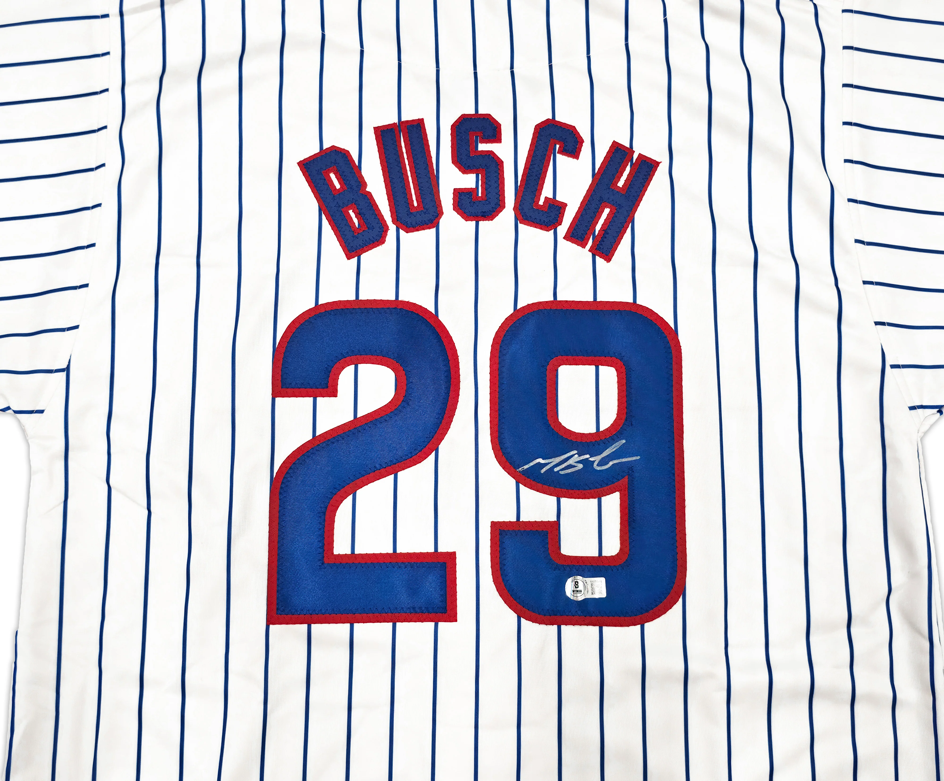 Chicago Cubs Michael Busch Autographed White Pinstripes Jersey Beckett BAS Witness Stock #256912 - Image 3