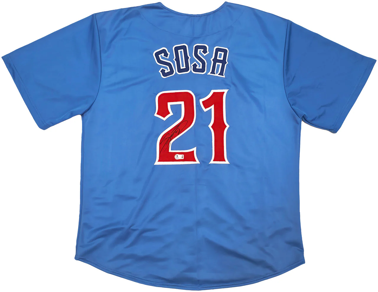 Chicago Cubs Sammy Sosa Autographed Blue Jersey Beckett BAS Witness Stock #245742 - Image 2