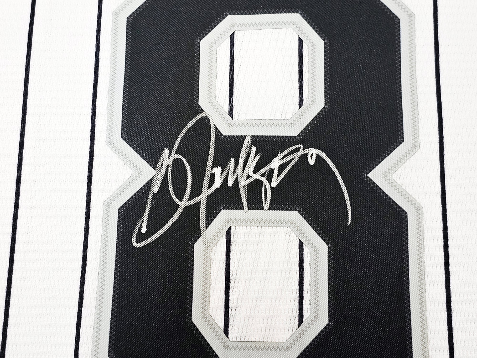Chicago White Sox Bo Jackson Autographed White Pinstripe Nike Jersey Size XL Beckett BAS Witness Stock #218039 - Image 4