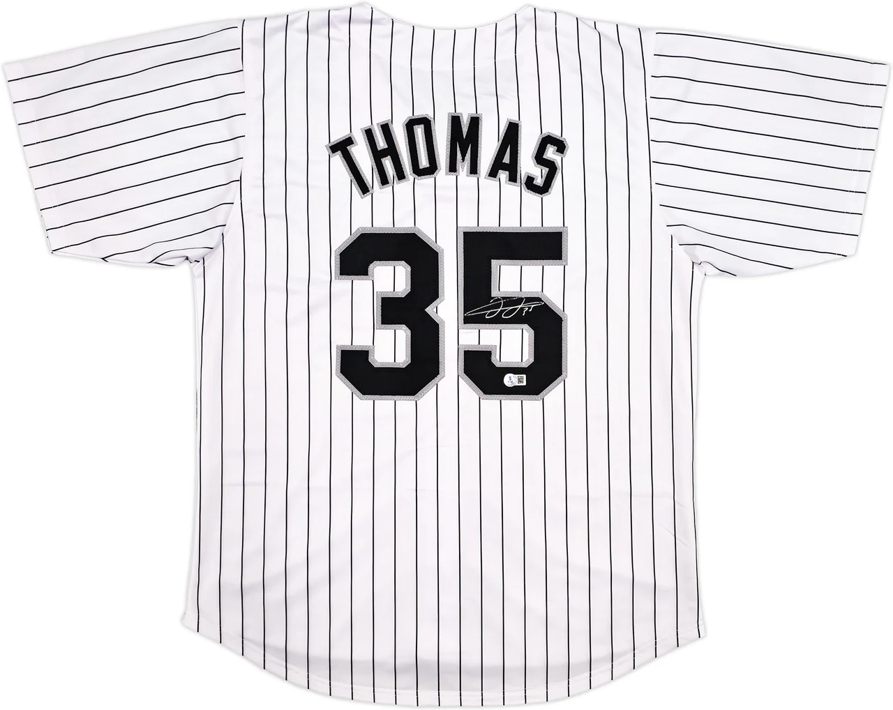 Chicago White Sox Frank Thomas Autographed White Pinstripe Jersey Beckett BAS Witness Stock #239749 - Image 2