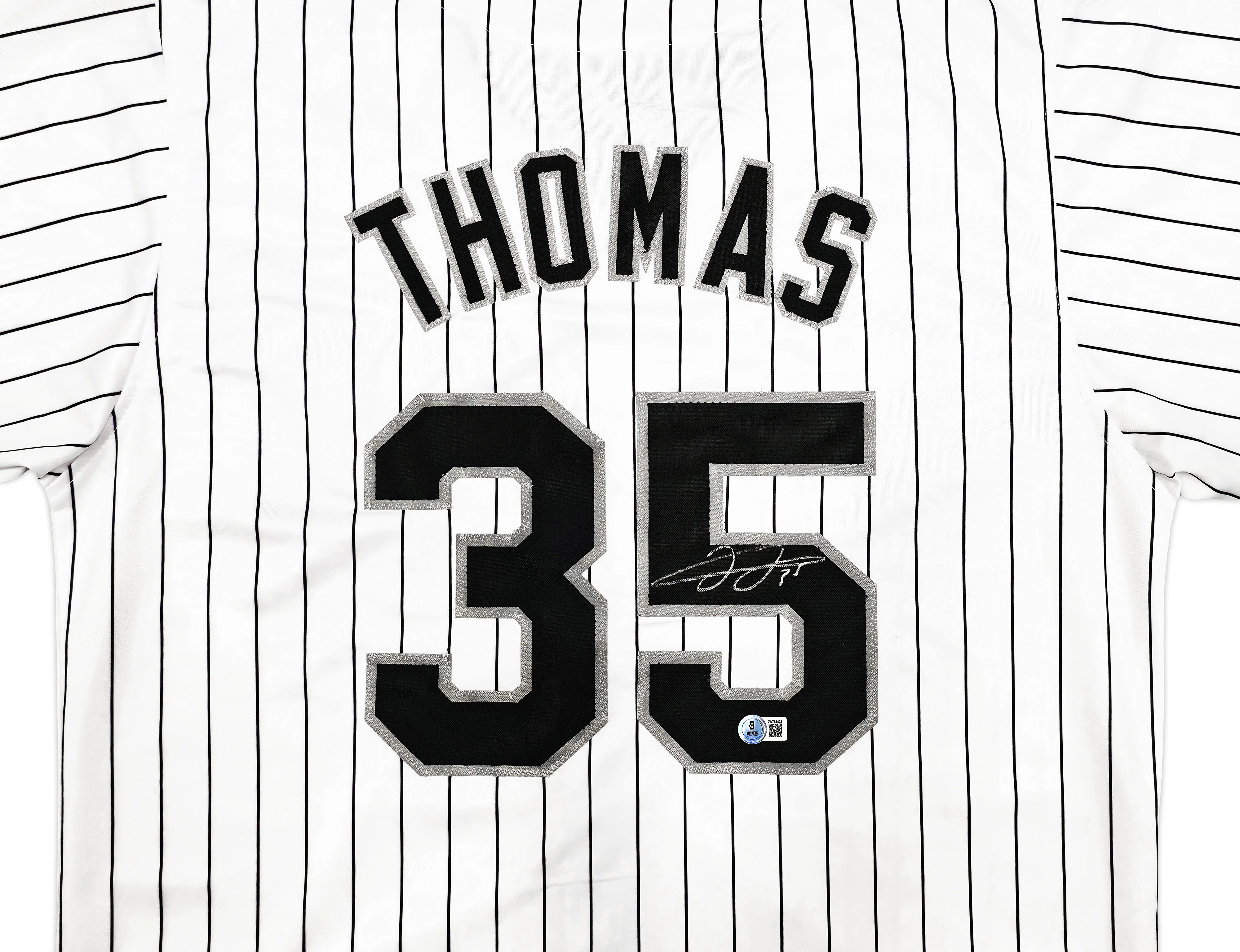 Chicago White Sox Frank Thomas Autographed White Pinstripe Jersey Beckett BAS Witness Stock #239749 - Image 3