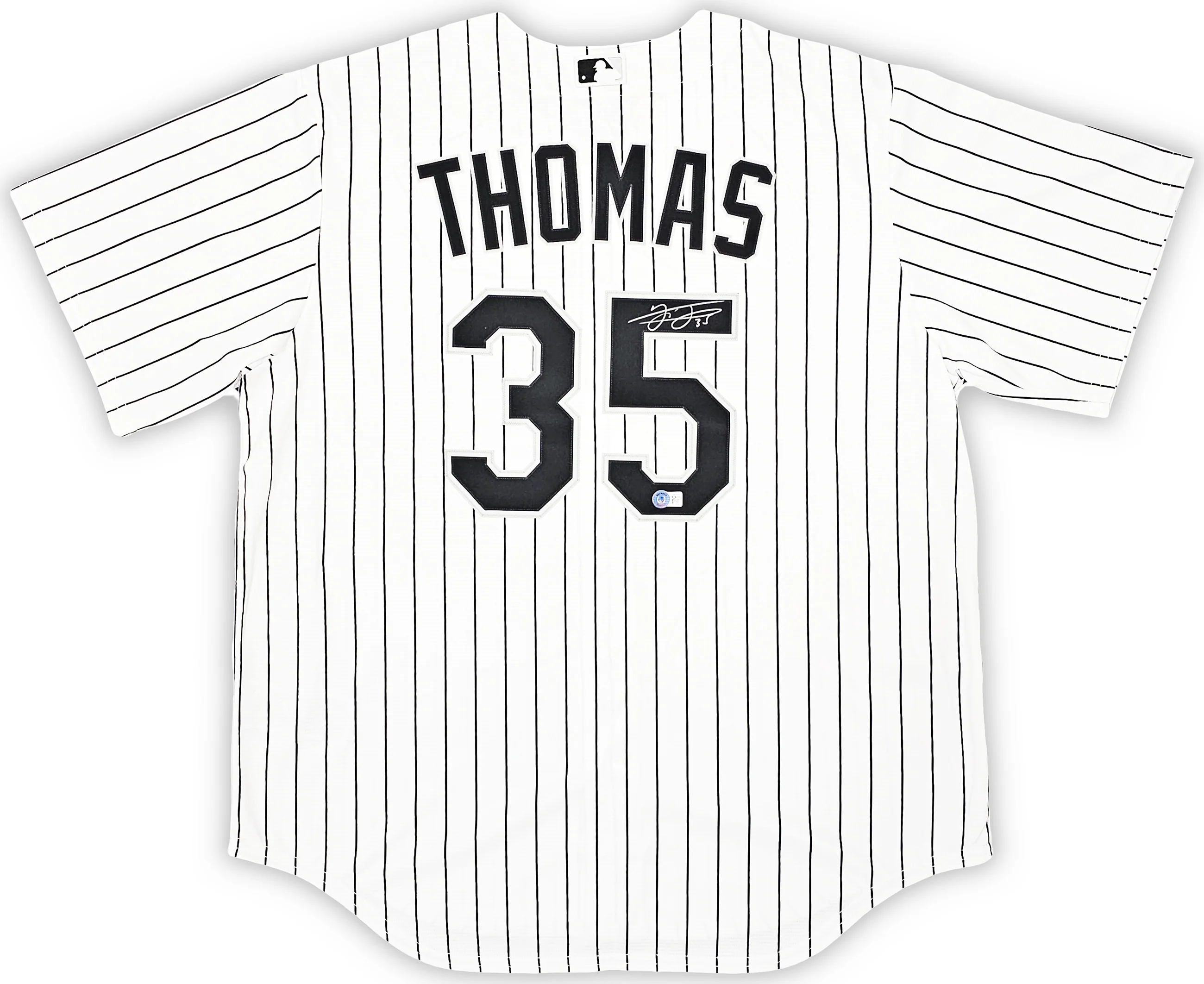 Chicago White Sox Frank Thomas Autographed White Pinstripes Nike Jersey Size XL Beckett BAS Witness Stock #215871 - Image 2