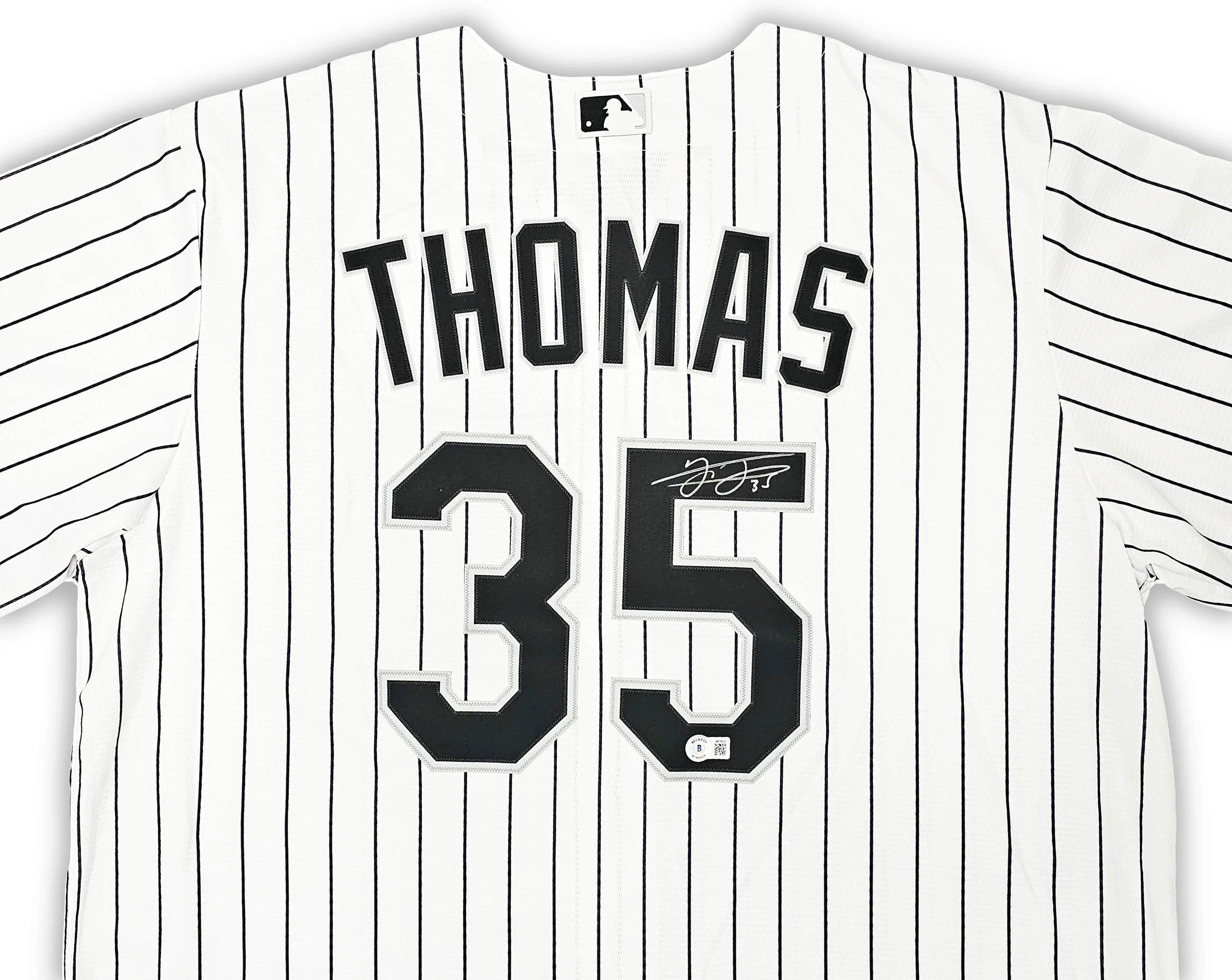 Chicago White Sox Frank Thomas Autographed White Pinstripes Nike Jersey Size XL Beckett BAS Witness Stock #215871 - Image 3