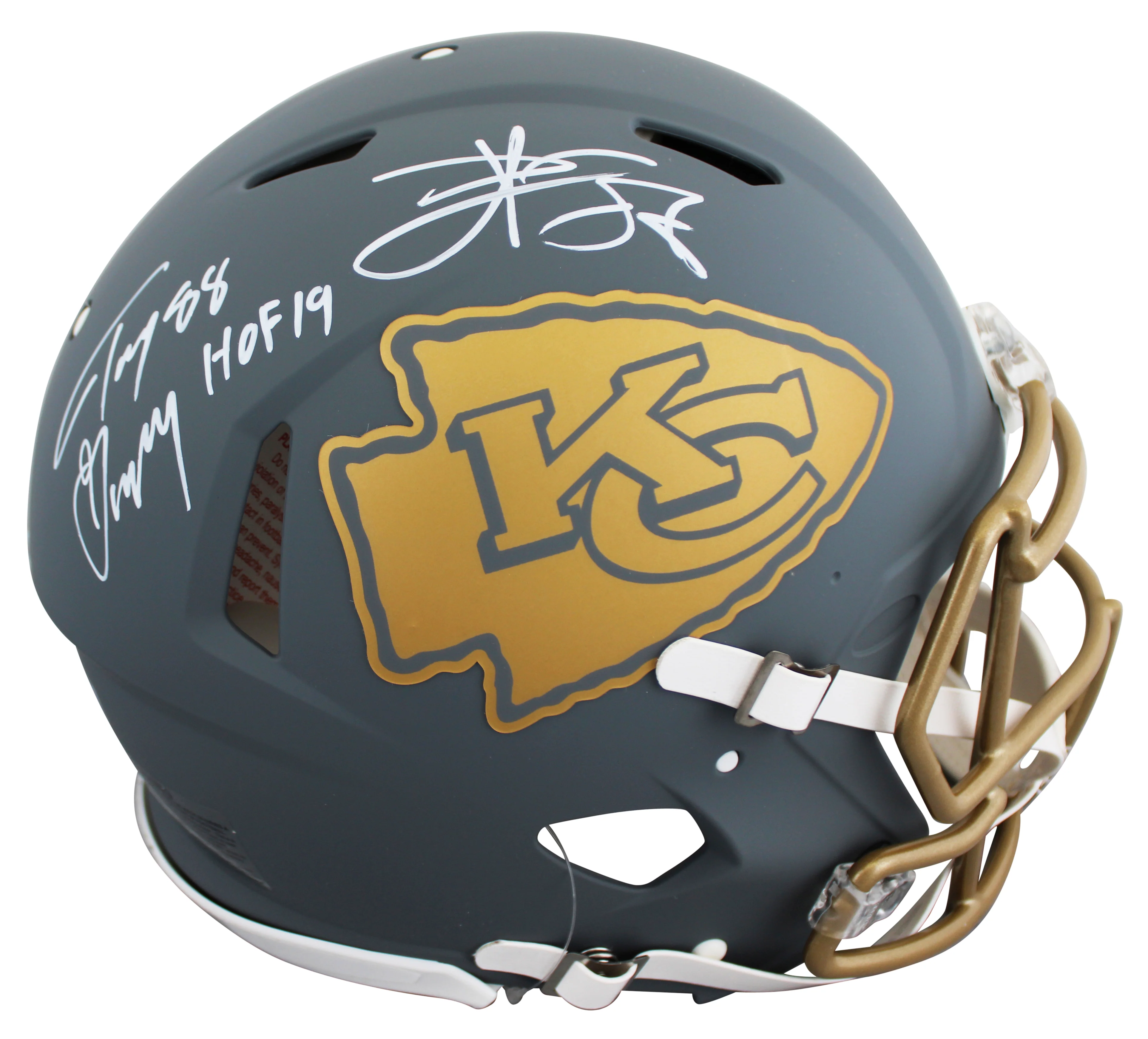 Chiefs Tony Gonzalez & Travis Kelce Signed Slate F/S Speed Proline Helmet BAS W - Image 2